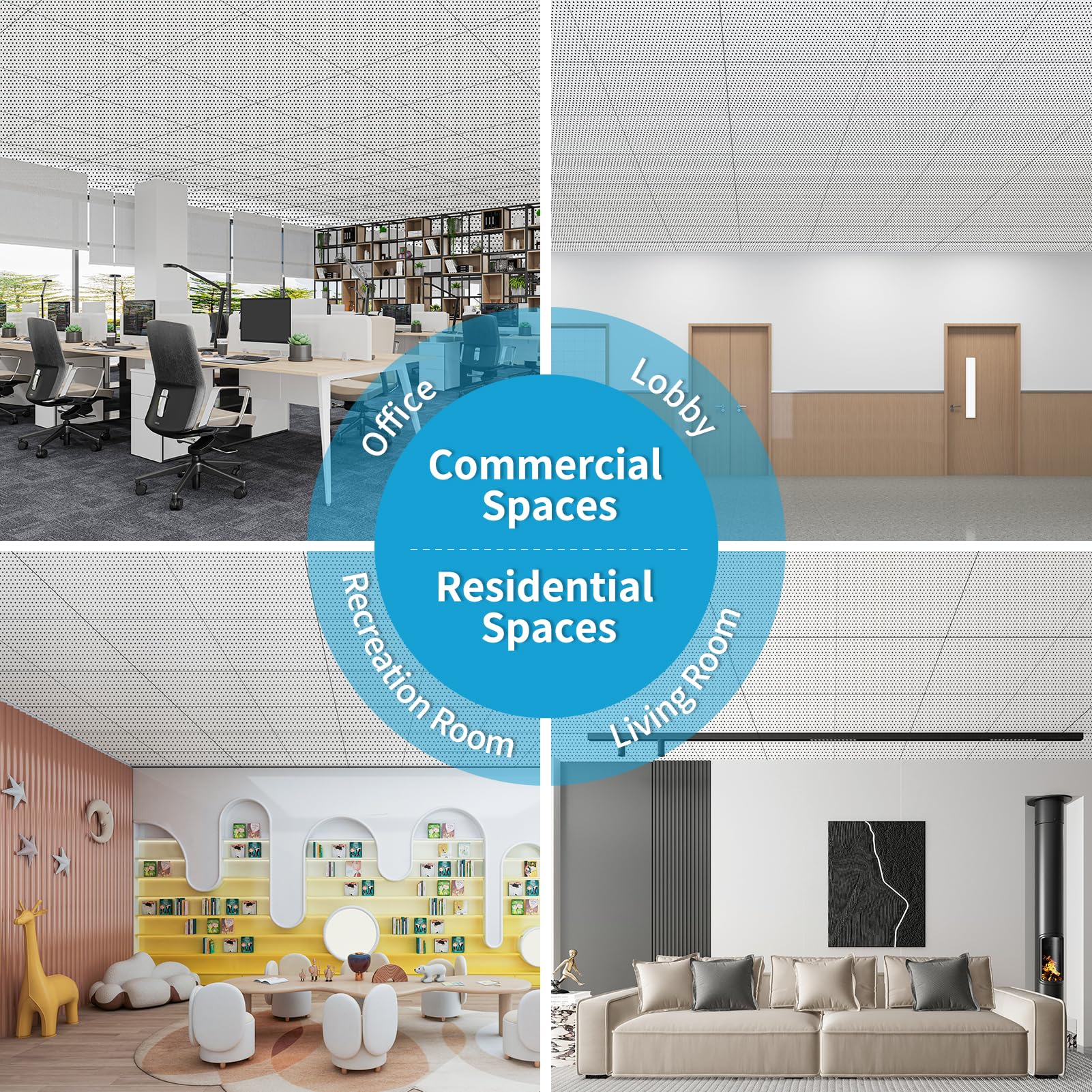 Art3D Acoustic Drop Ceiling Tiles 2X2Ft 12 Pack, Soundproof Panels 24X24 For Wall Coverings, White