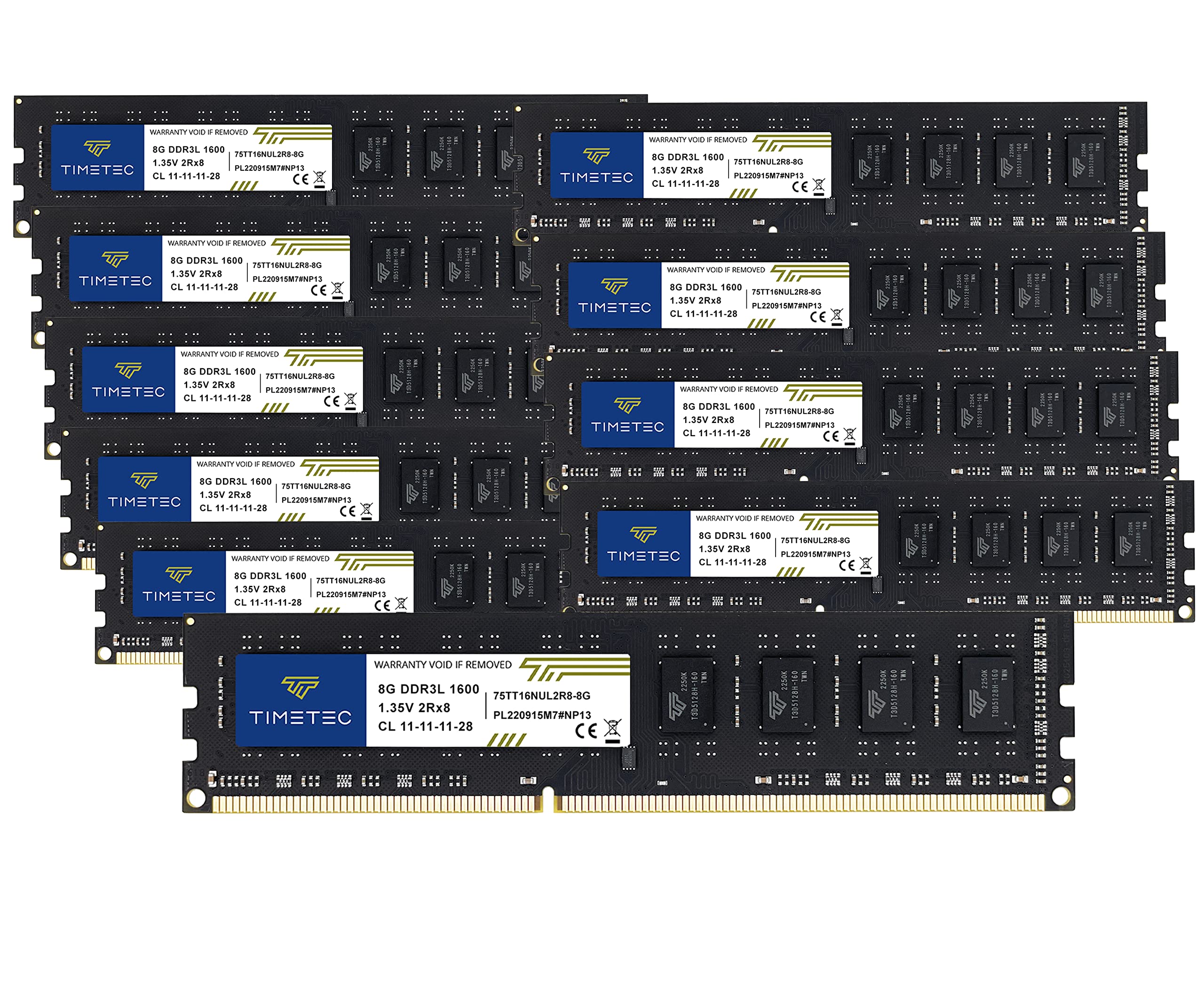 Timetec 80Gb Kit(10X8Gb) Ddr3L / Ddr3 1600Mhz (Ddr3L 1600) Pc3L 12800 / Pc3 12800 Non Ecc Unbuffered 1.35V/1.5V Cl11 2Rx8 Dual R