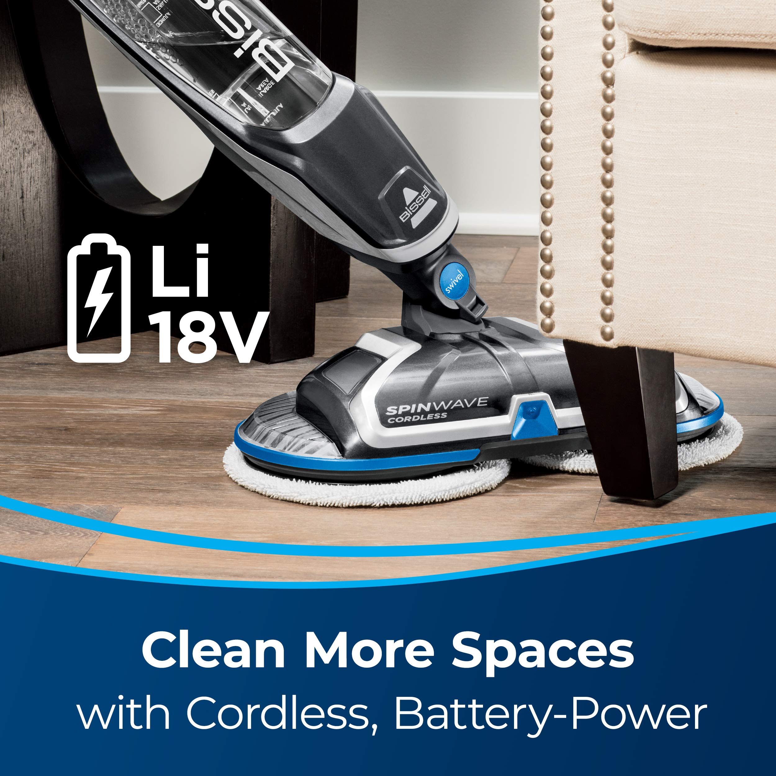 Bissell Spinwave Cordless Hard Floor Expert, 23159, Titanium With Electric Blue Accents