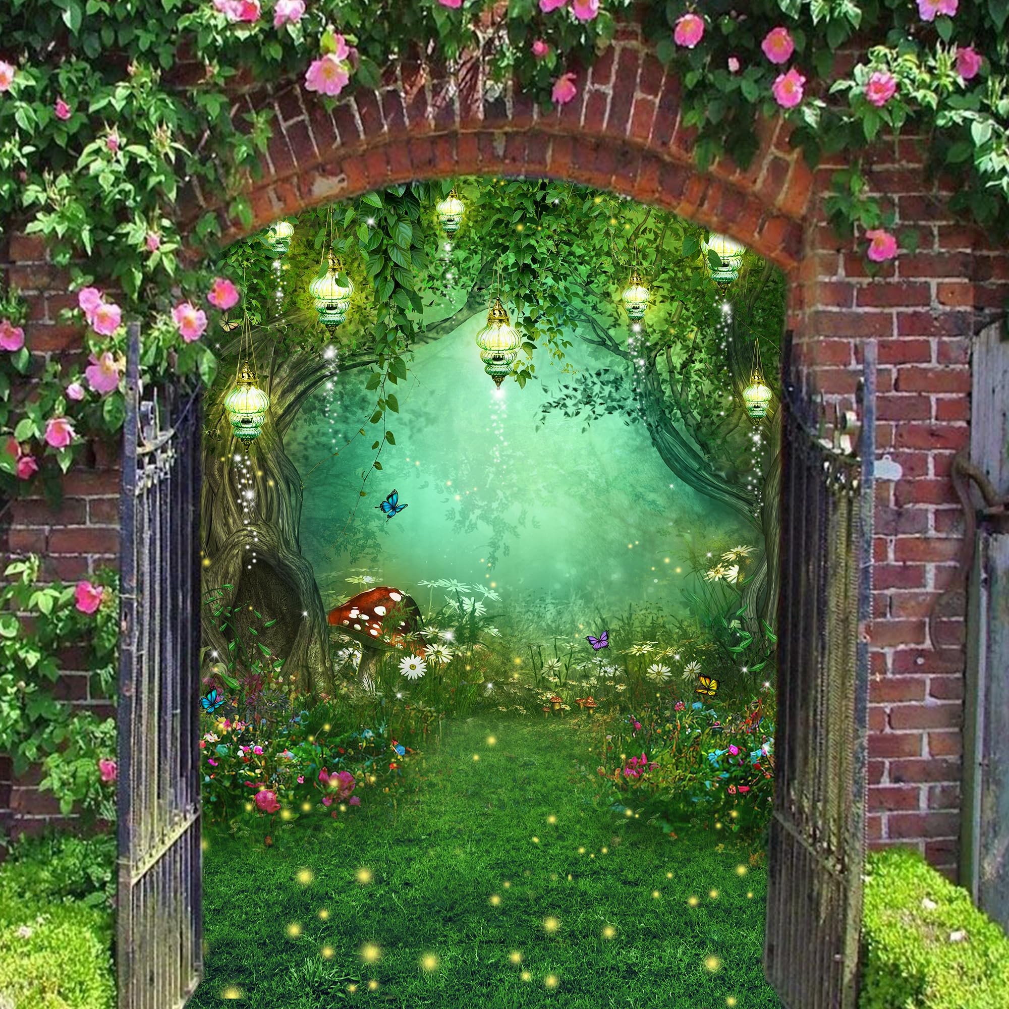 Riyidecor Enchanted Fairy Photography Backdrops Wonderland Garden Backdrop Tale Green Woodland Birthday 5Wx7H Feet Fairy Backdro