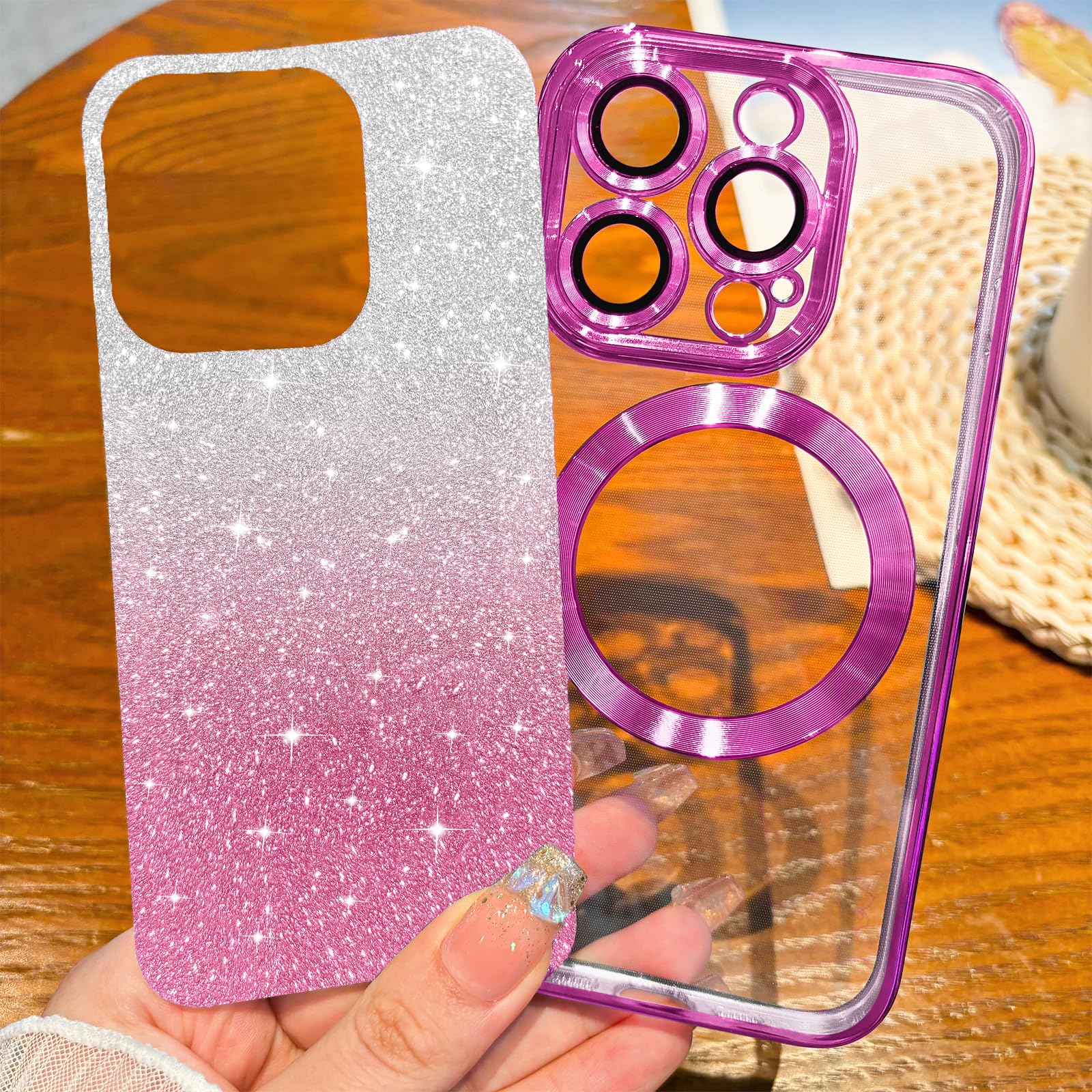 Hython For Iphone 12 Pro Max Case Clear Magnetic Glitter Phone Cases [Compatible With Magsafe] Full Camera Lens Protector Slim G