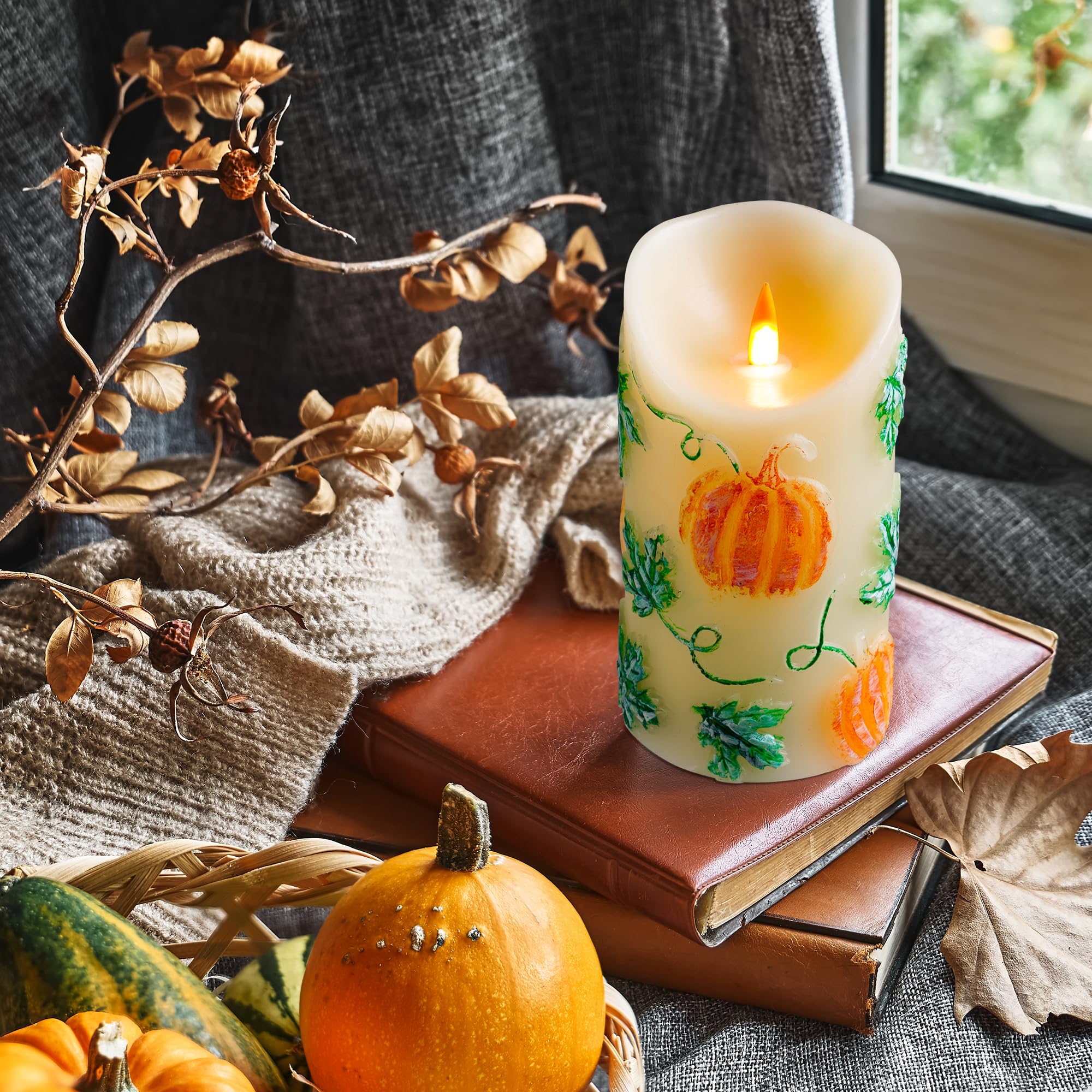 Qqfctoo Halloween Pumpkin Flameless Led Candle - Realistic Flickering Flame - Battery Making Candle With Remote Control Timer -