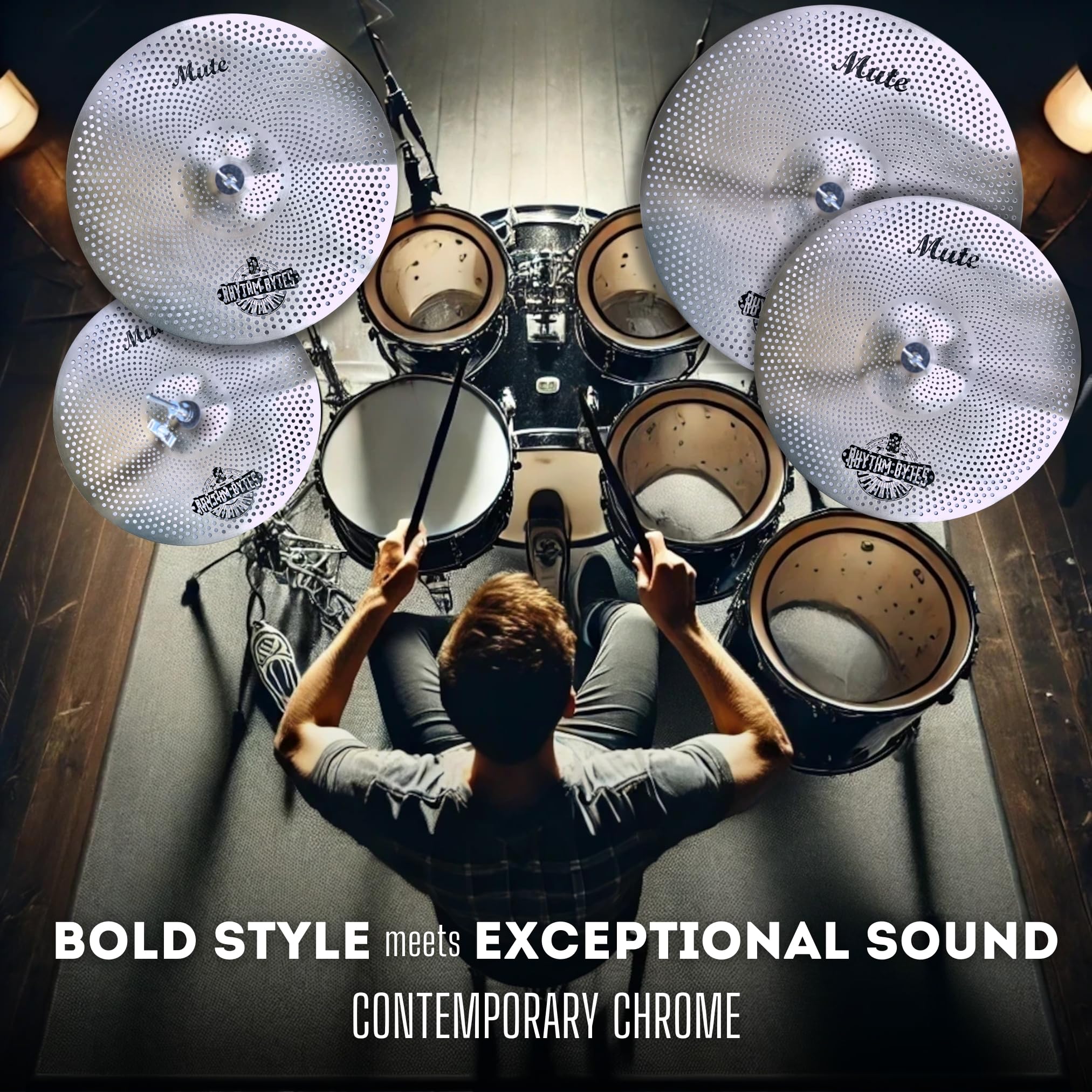 Rhythm Bytes Low Volume Cymbal Pack | 5-Pcs Quiet Cymbal Set | Silent Practice For Drums - 14 Hi-Hats, 16 Crash, 18 Crash, 20 Ri