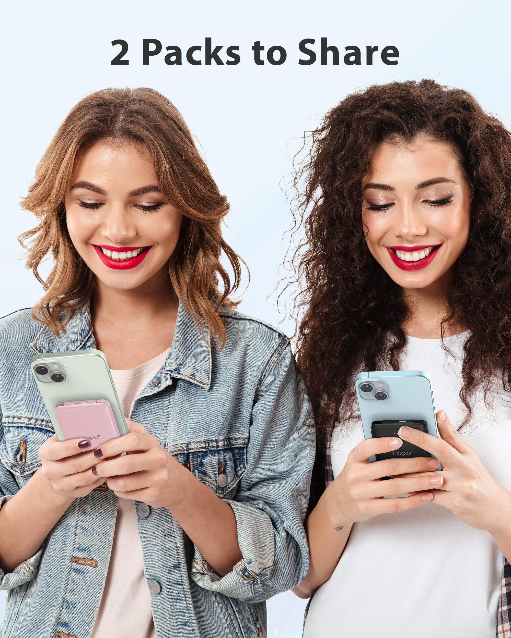 Tg90 2 Pack Portable Charger Power Bank, 5000Mah External Battery Pack With Built In Foldable Ac Wall Plug And Cables, Small Usb