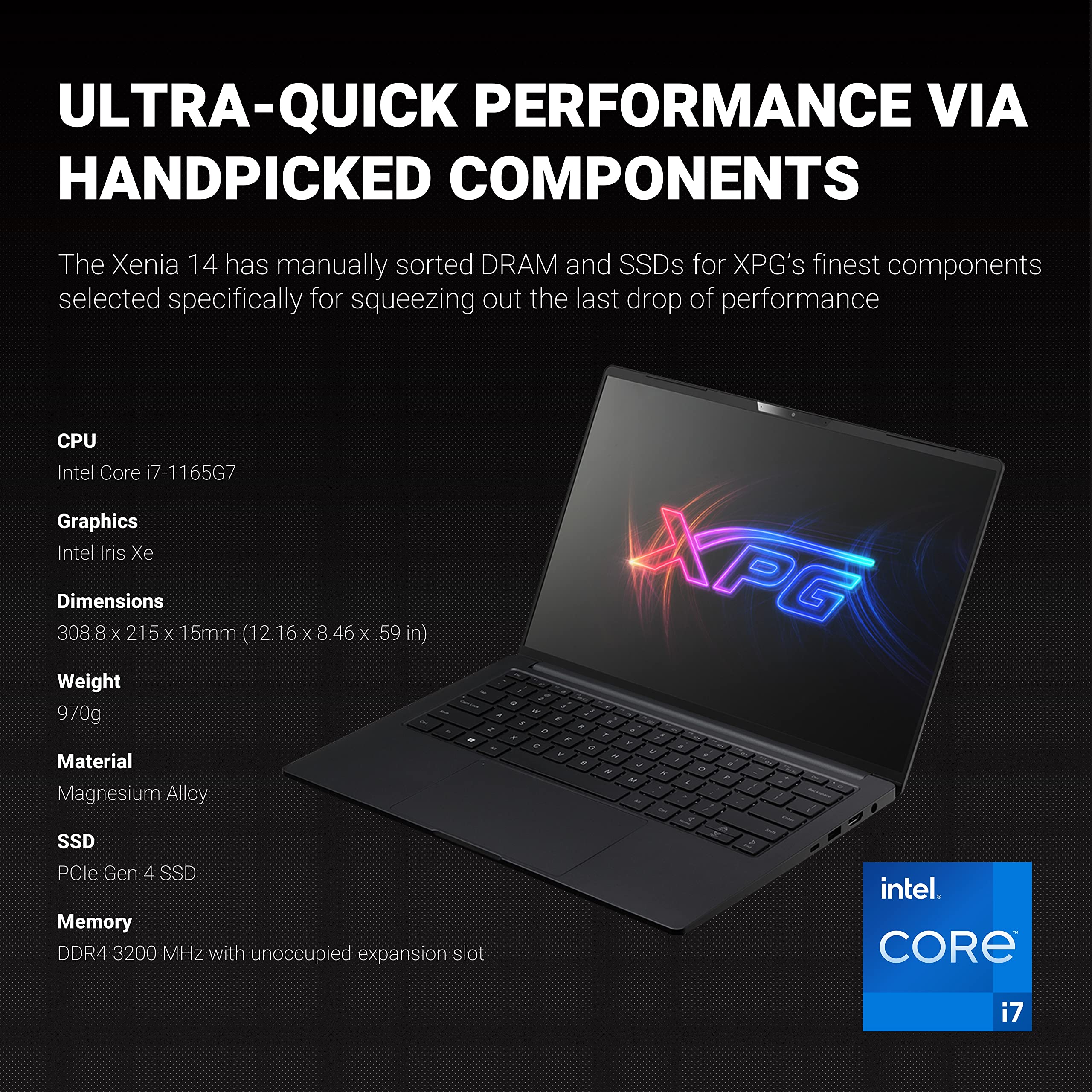 Xpg Xenia 14 Lifestyle Notebook 2.14Lb Ultra Lightweight Intel I7 16Gb Ddr4 3200Mhz 512Gb Pcie Gen4X4 Ssd Intel Iris Xe Gpu, 14' Fhd Ips 92% Viewable Ratio Screen Laptop