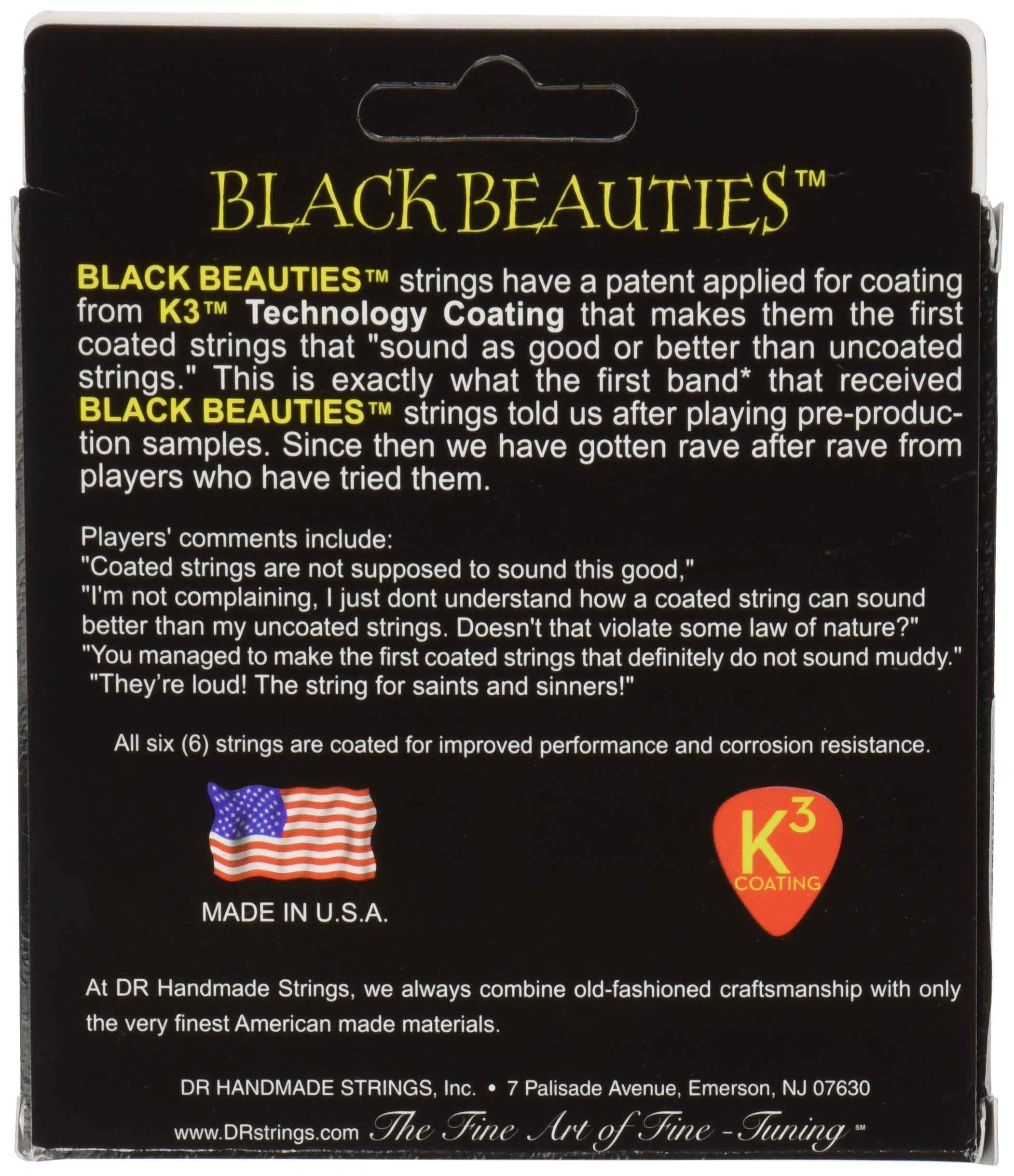 Dr Strings Electric Guitar Strings, Black Beauties Black Coated, 10 52 (Bke 10/52)