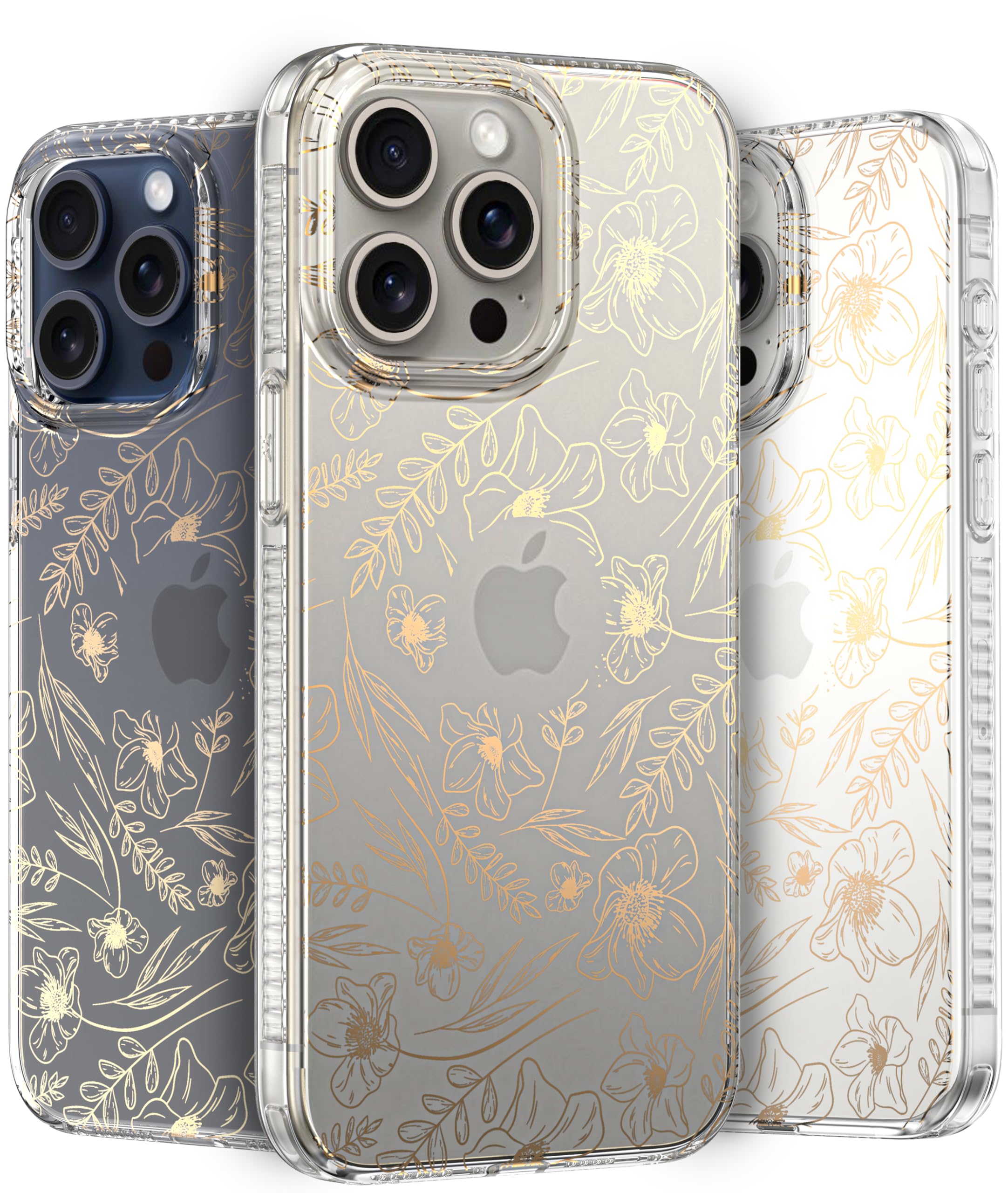 Lonli Hue   For Iphone 15 Pro Max Case   Gold Flower Floral Phone Case With [4 Airbag Cushioned Corners]   Elegant, Unique And A