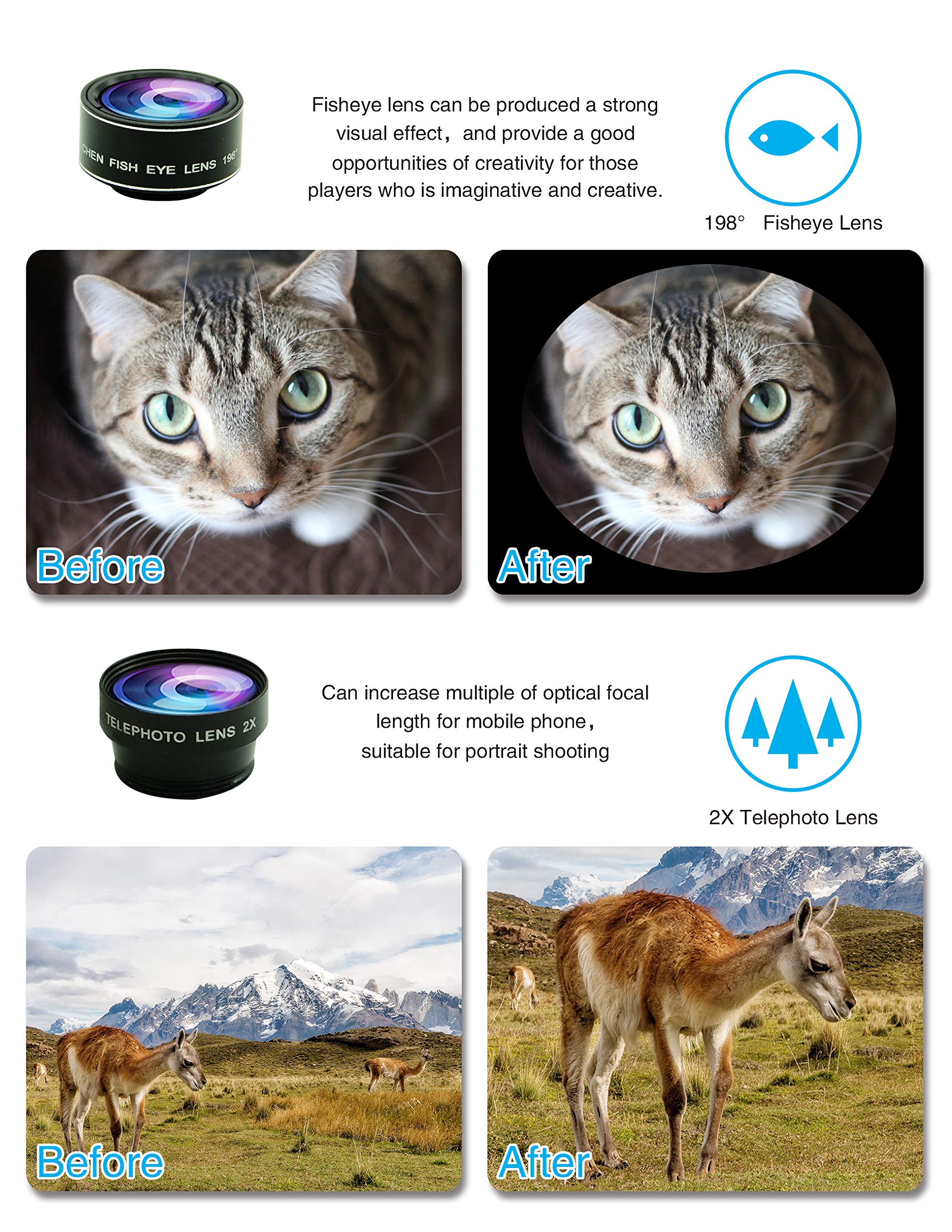 Cell Phone Camera Lens Kit,11 In 1 Universal 20X Telephoto 0.63Wide Angle 15X Macro 198�Fisheye 2X Telephoto Kaleidoscope Cpl Starlight Eyemask Tripod,For Most Iphone Smartphone (Black)