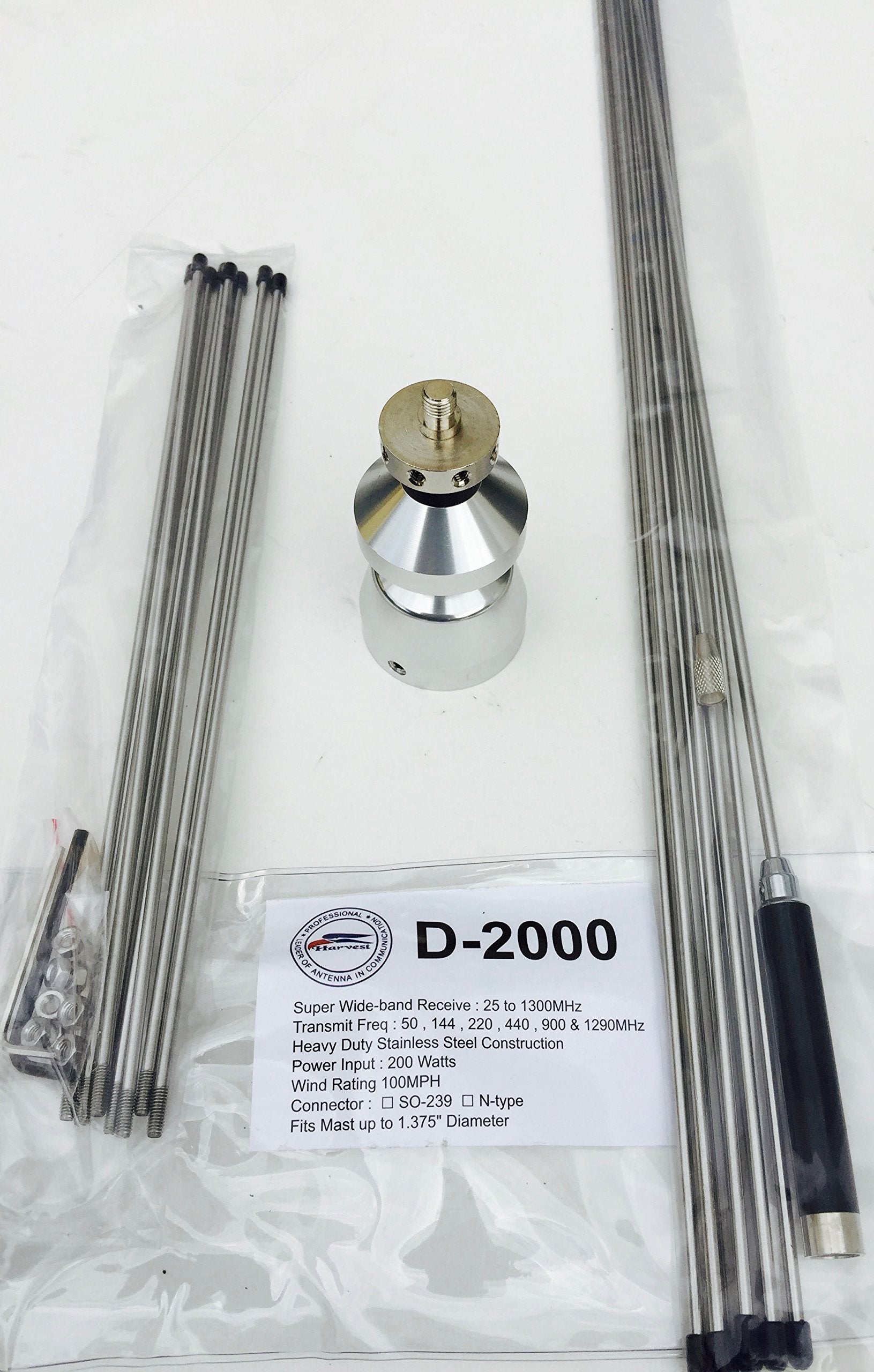 Harvest D2000U 25 1300 Mhz Discone Antenna   So 239