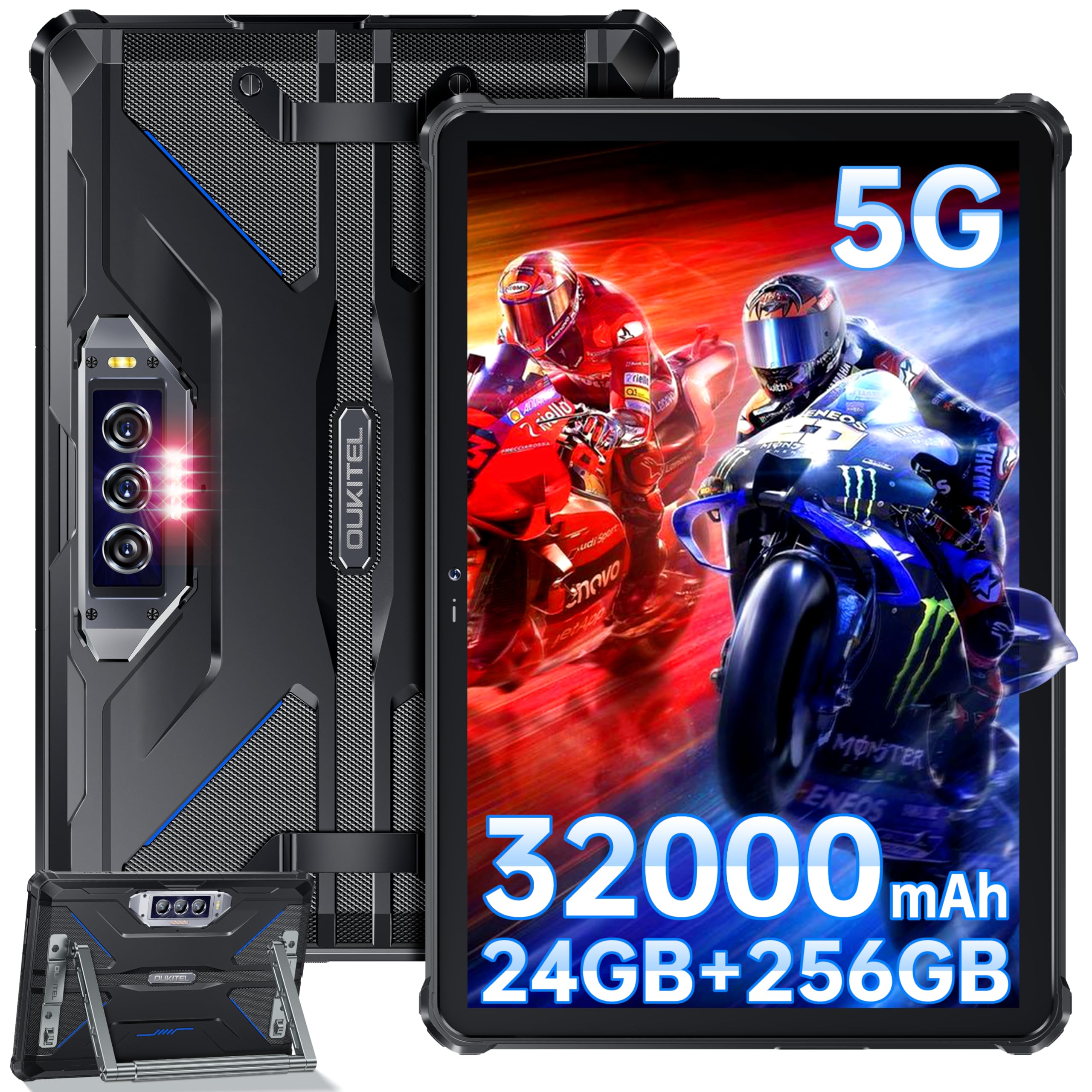 Oukitel Rt7 5G Rugged Tablet Android 13, 32000Mah Battery 24Gb+256Gb   Waterproof Tablet, 10.1'' Fhd+Tablets 33W Fast Charging,4