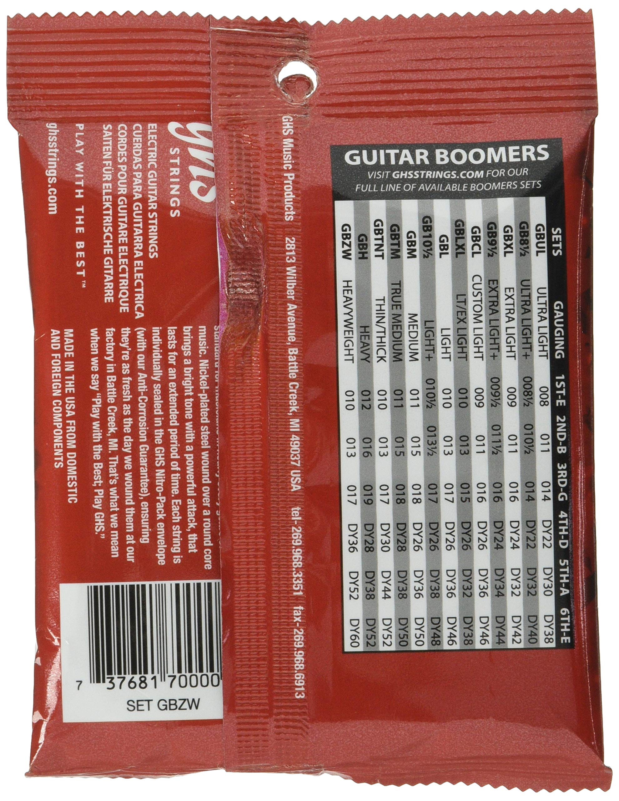 Ghs Strings Gbzw Boomers, Nickel-Plated Electric Guitar Strings, Heavyweight (.010-.060)