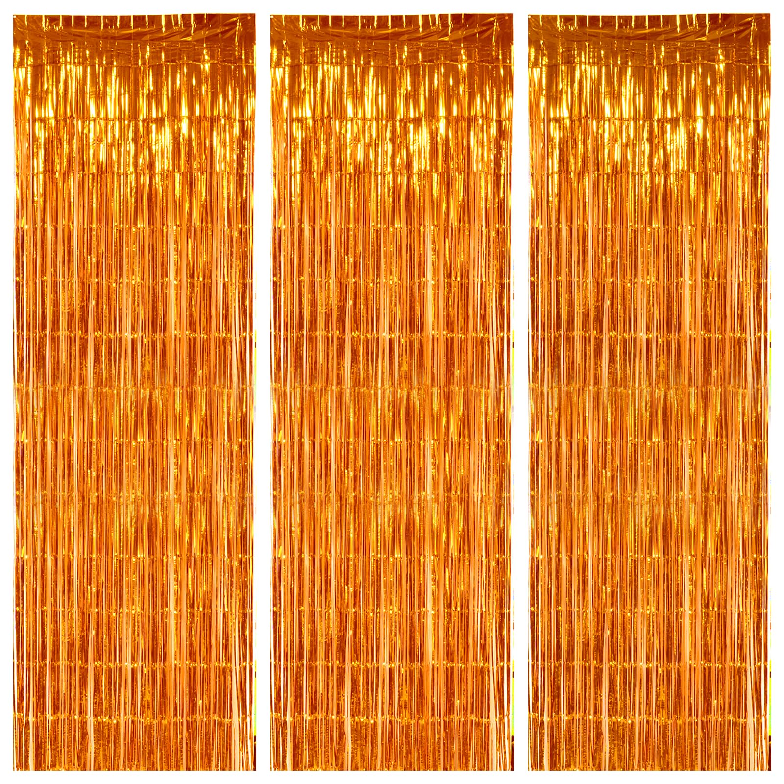 Toniful 3Pcs Orange Door Streamers,Photo Booth Backdrop Metallic Streamers Foil Fringe Curtains For Halloween Thanksgiving New Y