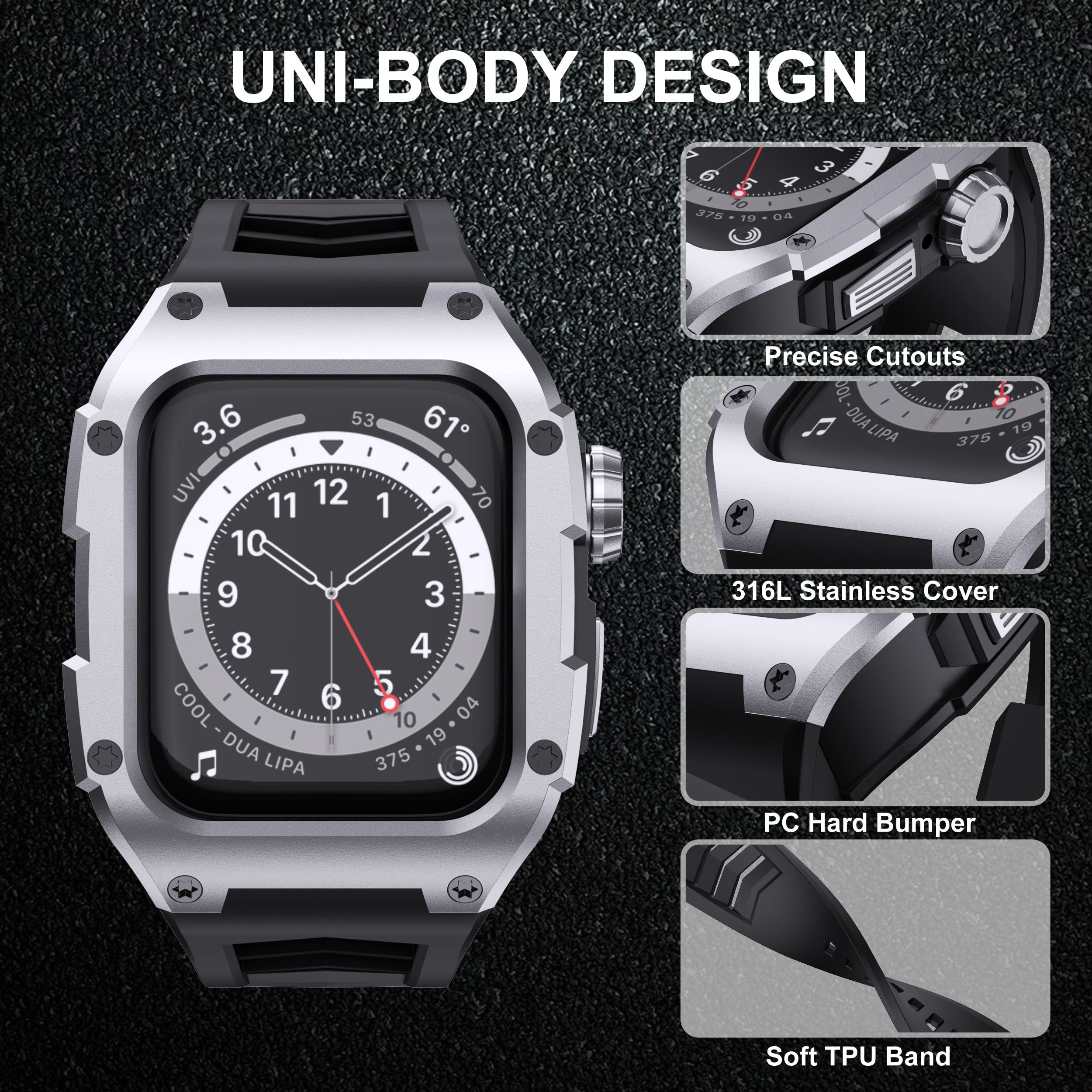 Gelishi Band Compatible With Apple Watch Band Series 7 & Series 8 45Mm, Men Rugged Case Bumper Heavy Duty Stainless Metal Cover