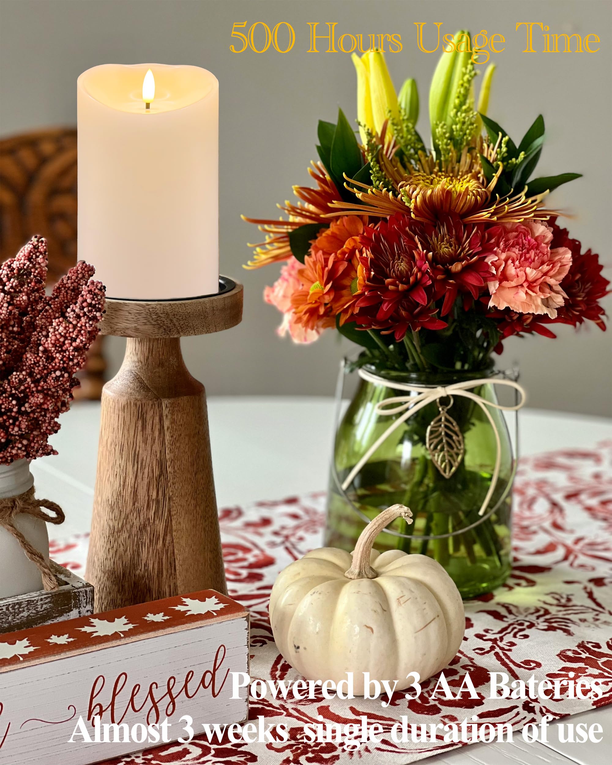 Gmnee 4''X8'' Flickering Flameless Candles With Remote Timer, 4'' Diameter Extra Large White Pillar, Wax, 2 Pack Tall Led Batter