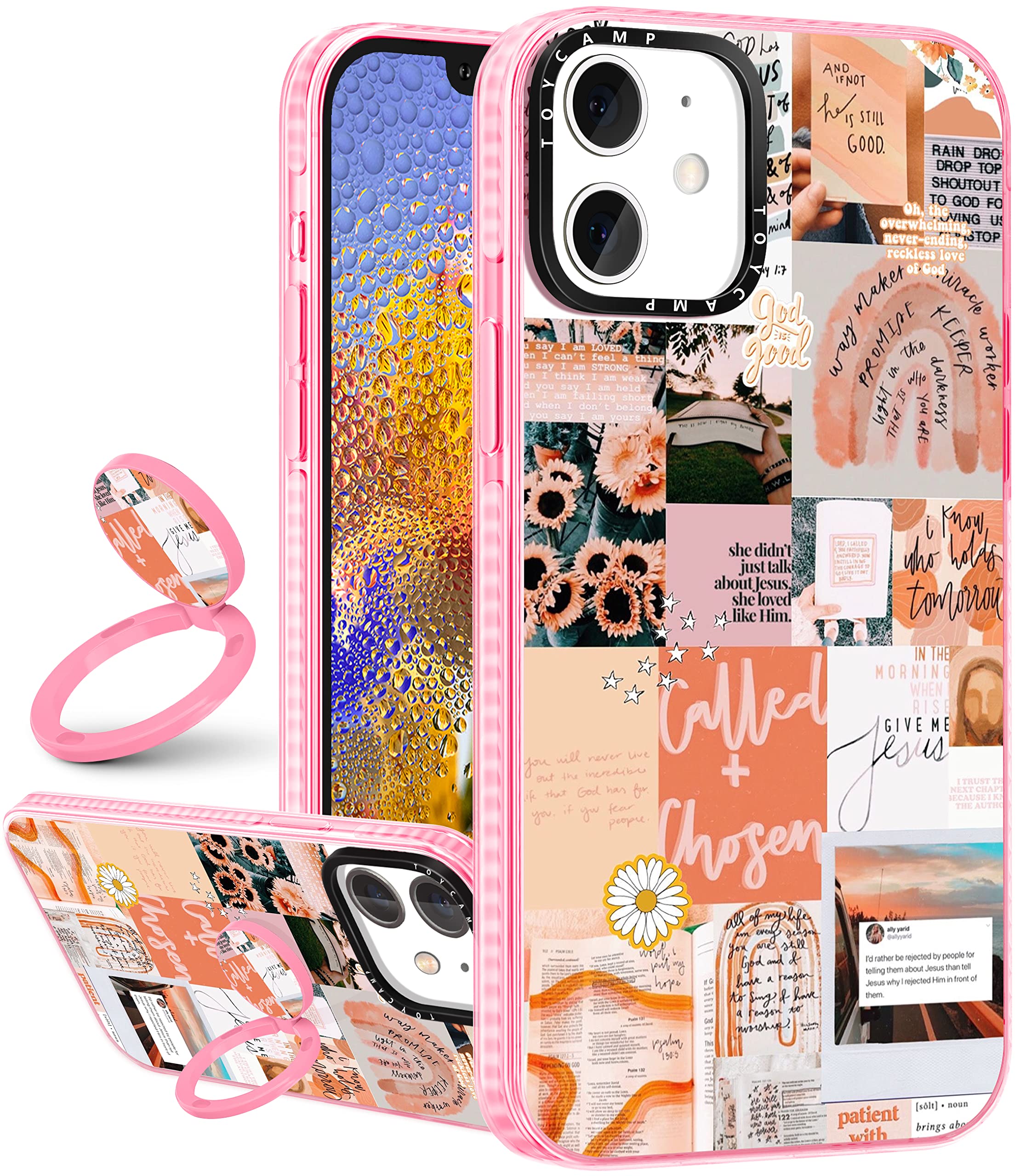 Toycamp For Iphone 12/12 Pro Case For Women, Vintage Collage Art Design, Girls Teens Cute Print Case With Ring Kickstand Cover F