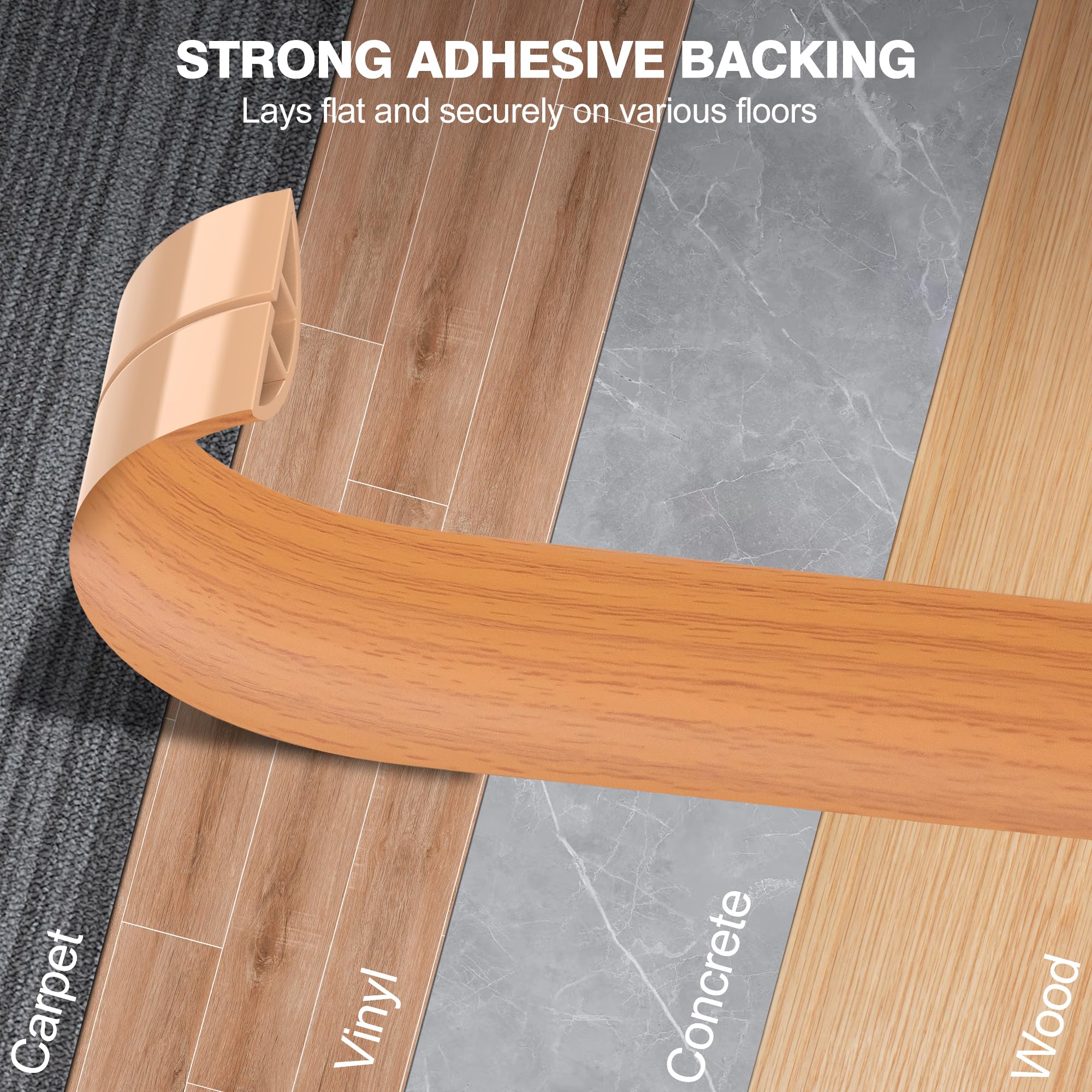 Crocsee 4Ft Self Adhesive Floor Cord Cover For Wires, Low Profile Cord Hider Cable Management, Trimmable Pvc Cord Protector   Co