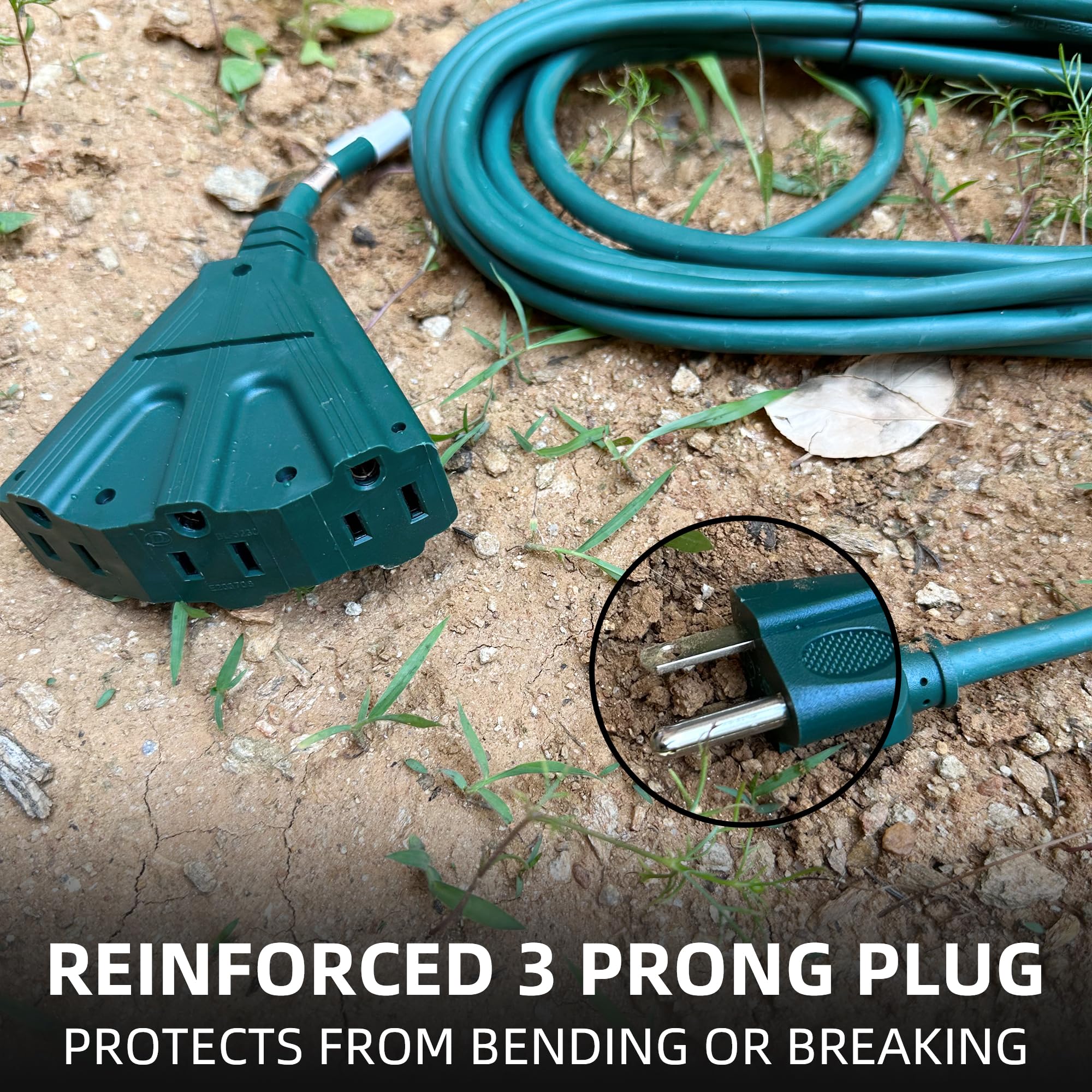 Yojoe 3 Outlets Indoor Outdoor Extension Cord, 3 Prong 13A Weatherproof Power Cord Multiple Outlets, 16 Gauge Heavy Duty 12 Ft G