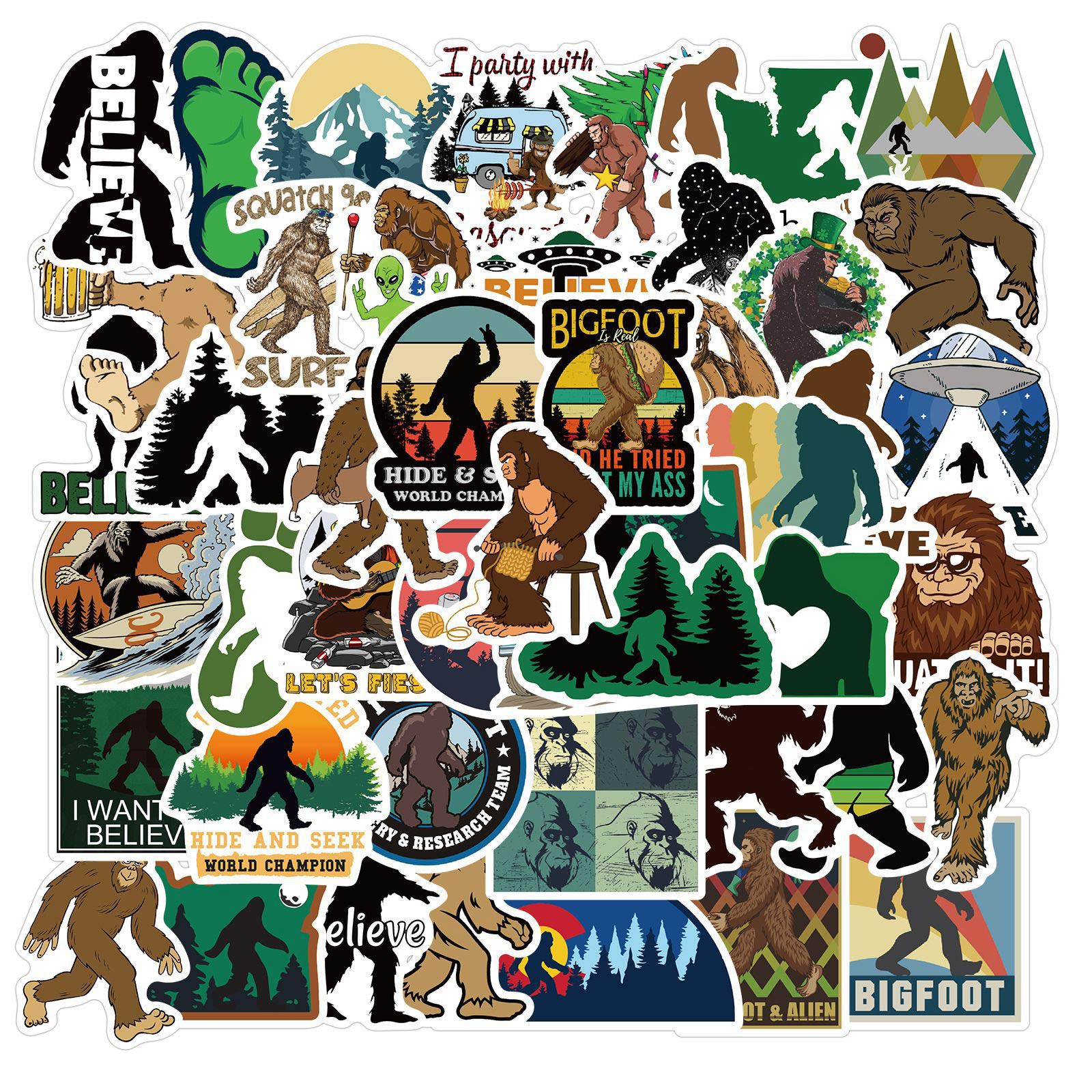 50Pcs Bigfoot Outdoor Nature Vinyls Stickers Laptop Sticker Waterproof Stickers Luggage Skateboard Water Bottle Stickers Decal B