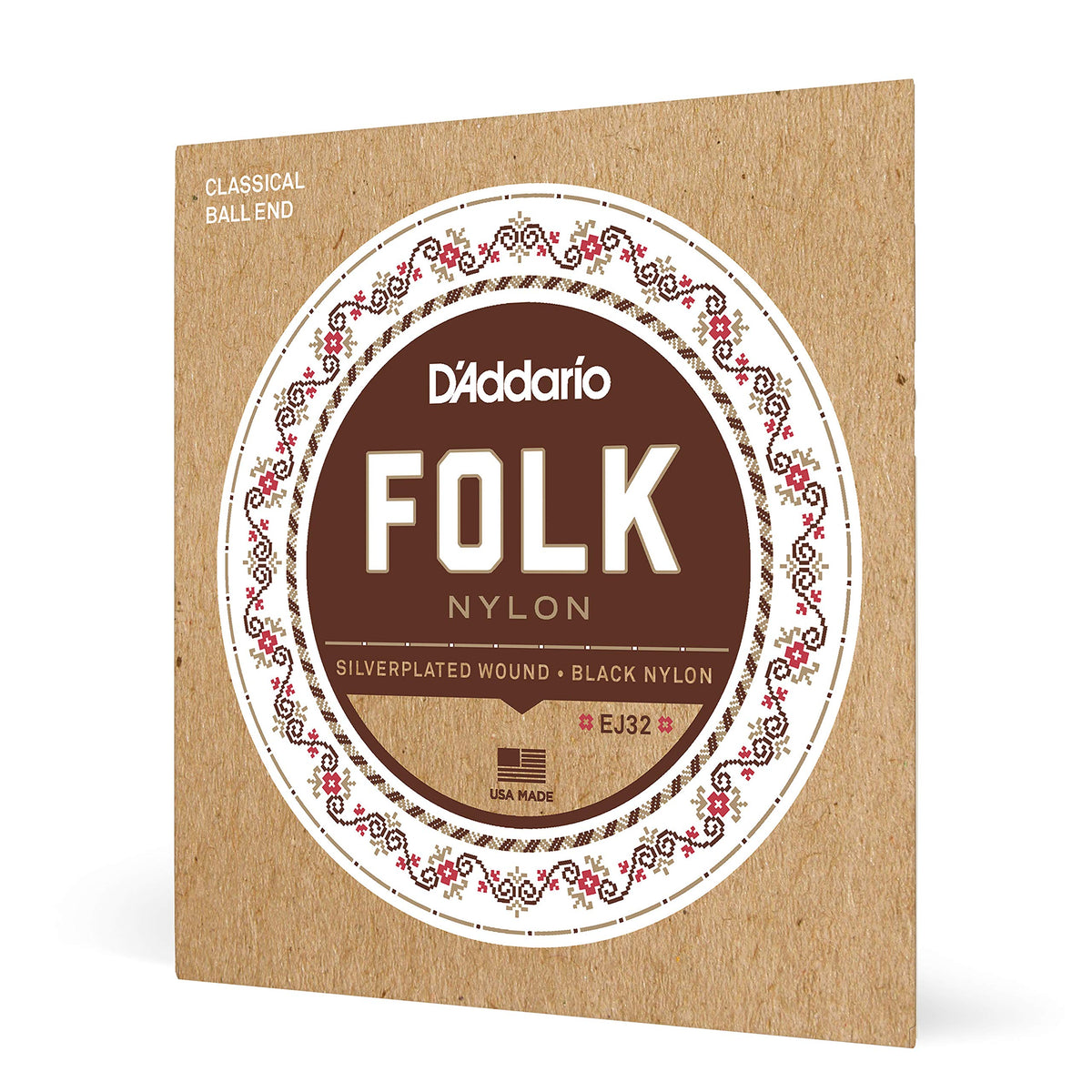 Daddario Guitar Strings   Folk Nylon Guitar Strings   Ej32 Classical Guitar Strings   Nylon Core, Ball End   Silver Plated Wrap,