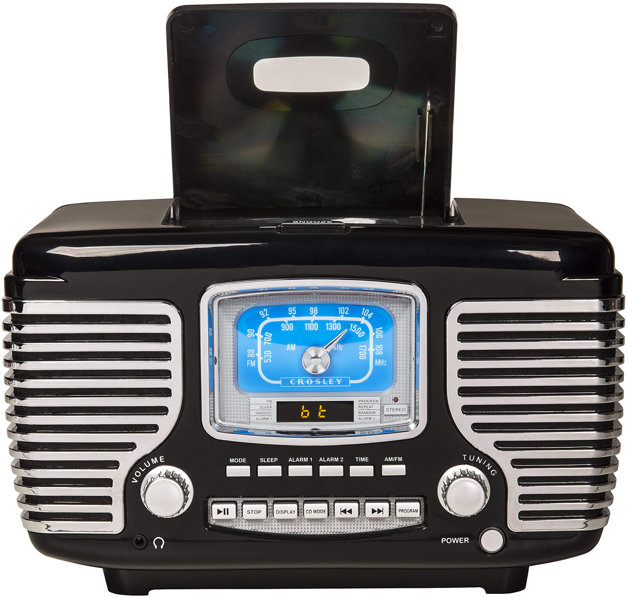 Crosley Cr612B-Bk Corsair Tabletop Am/Fm Bluetooth Radio With Cd Player And Dual Alarm Clock, Black