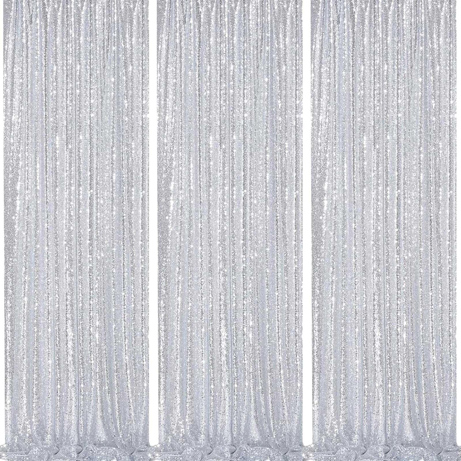 Silver Sequin Backdrop Party Decorations   3 Packs 2Ft X 8Ft Silver Photography Background Curtain For Christmas Birthday
