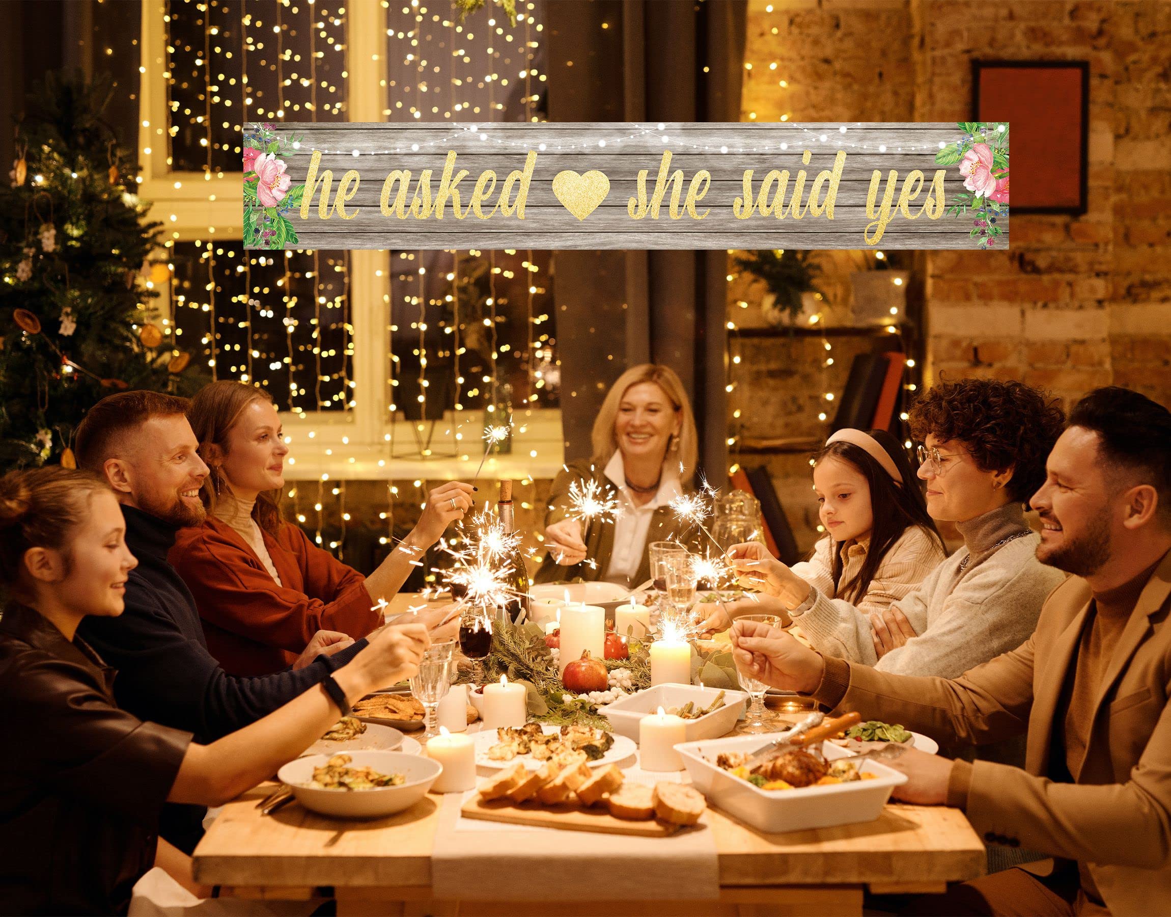 He Asked She Said Yes Backdrop Banner Decorations, Large Wedding Engagement Party Sign Supplies, Bridal Shower Photo Booth Props