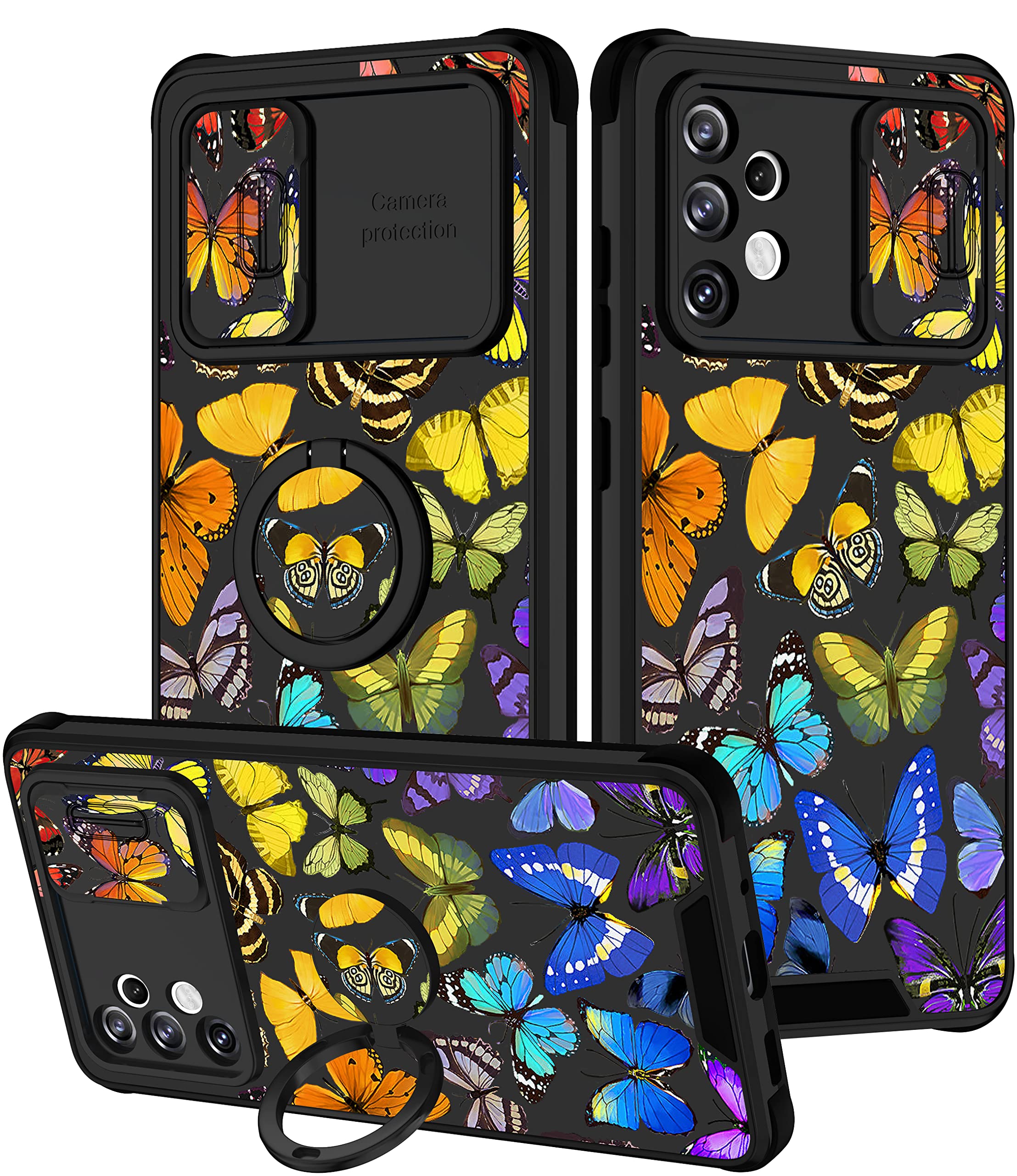 Goocrux (2In1 For Samsung Galaxy A32 5G Case Butterfly Women Girls Girly Pretty Phone Cover With Slide Camera Cover+Ring Holder