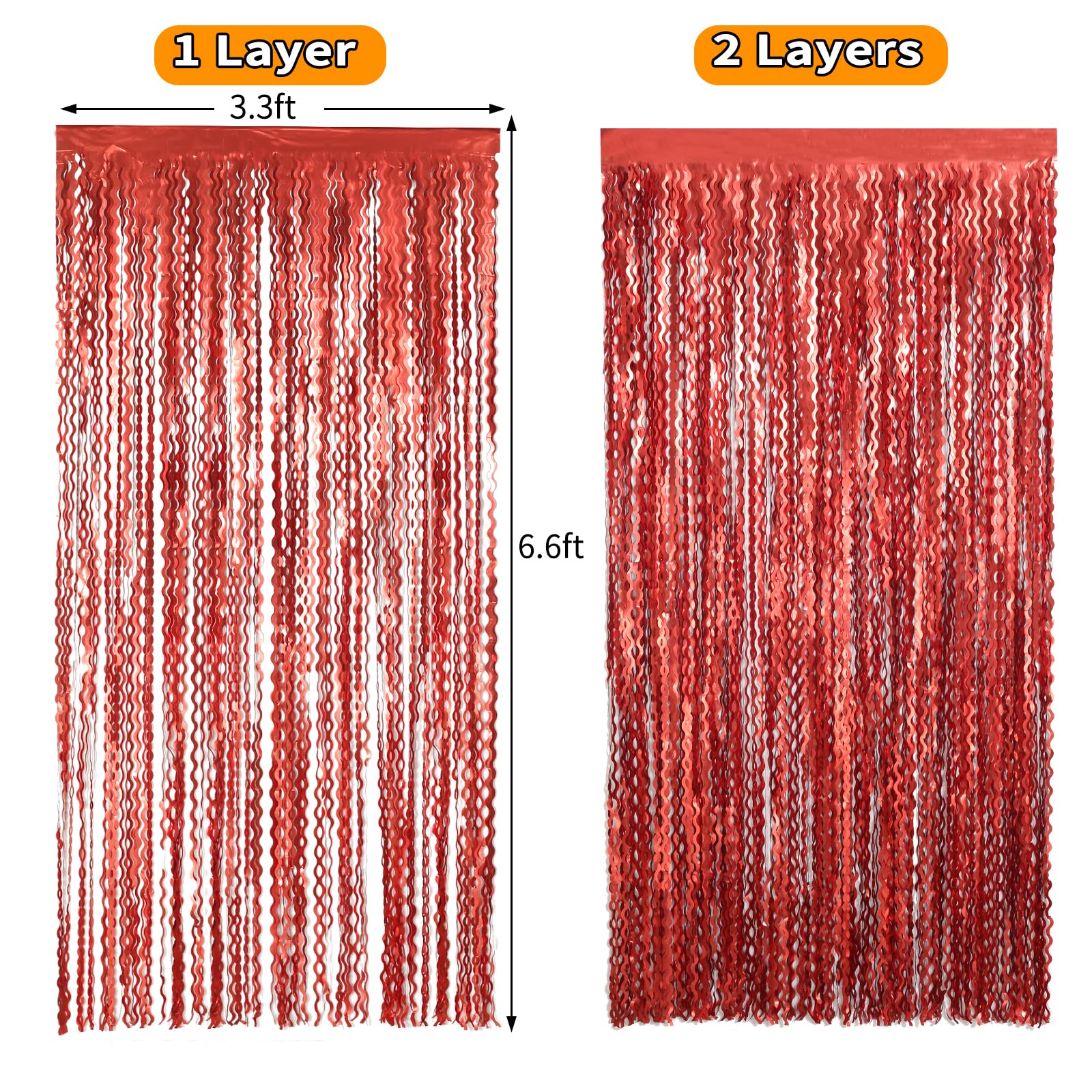 4 Pack Red Streamers Party Decorations   3.3X6.6Ft Foil Curtain Background For Birthday Decorations | Wedding | Halloween | Chri