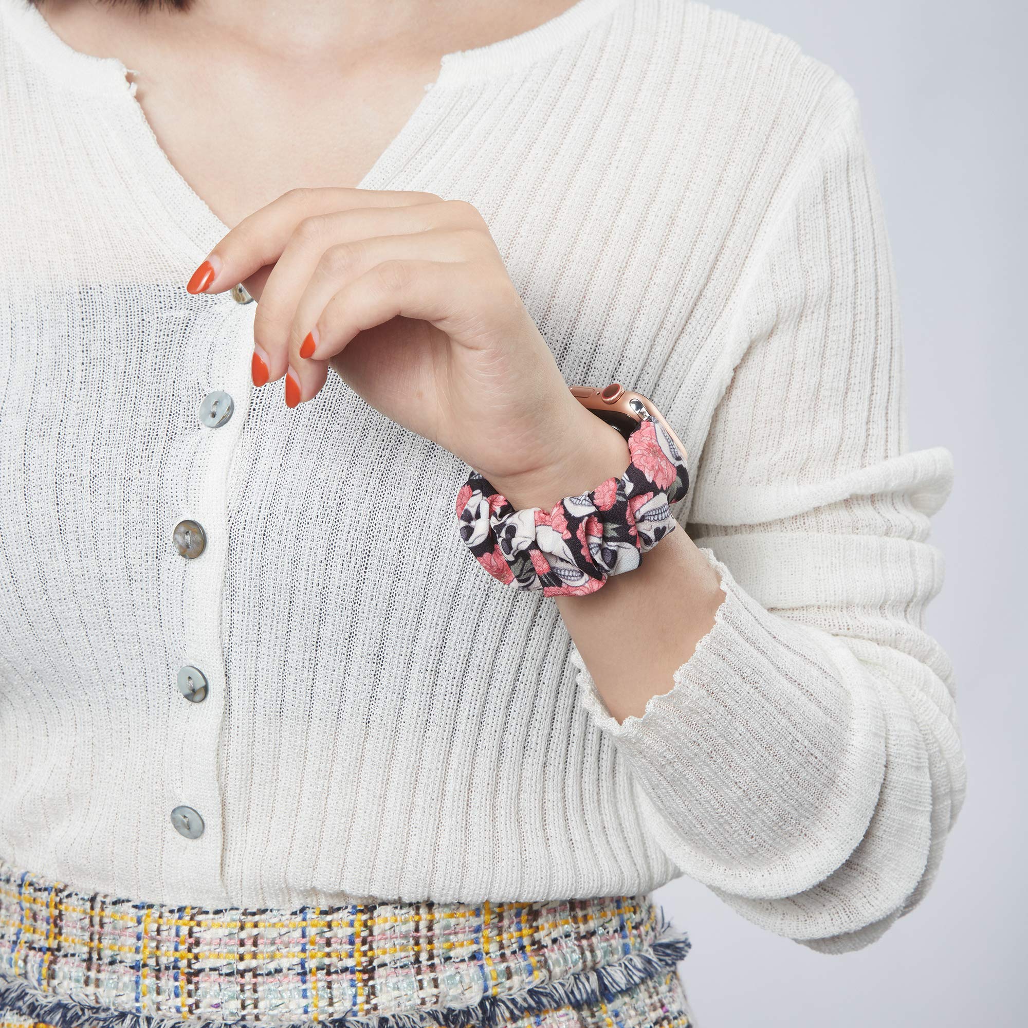 Toyouths 3 Pcs Compatible With Apple Watch Band Halloween Scrunchies 49/45/44/42Mm Cloth Soft Pattern Printed Fabric Bracelet Wo