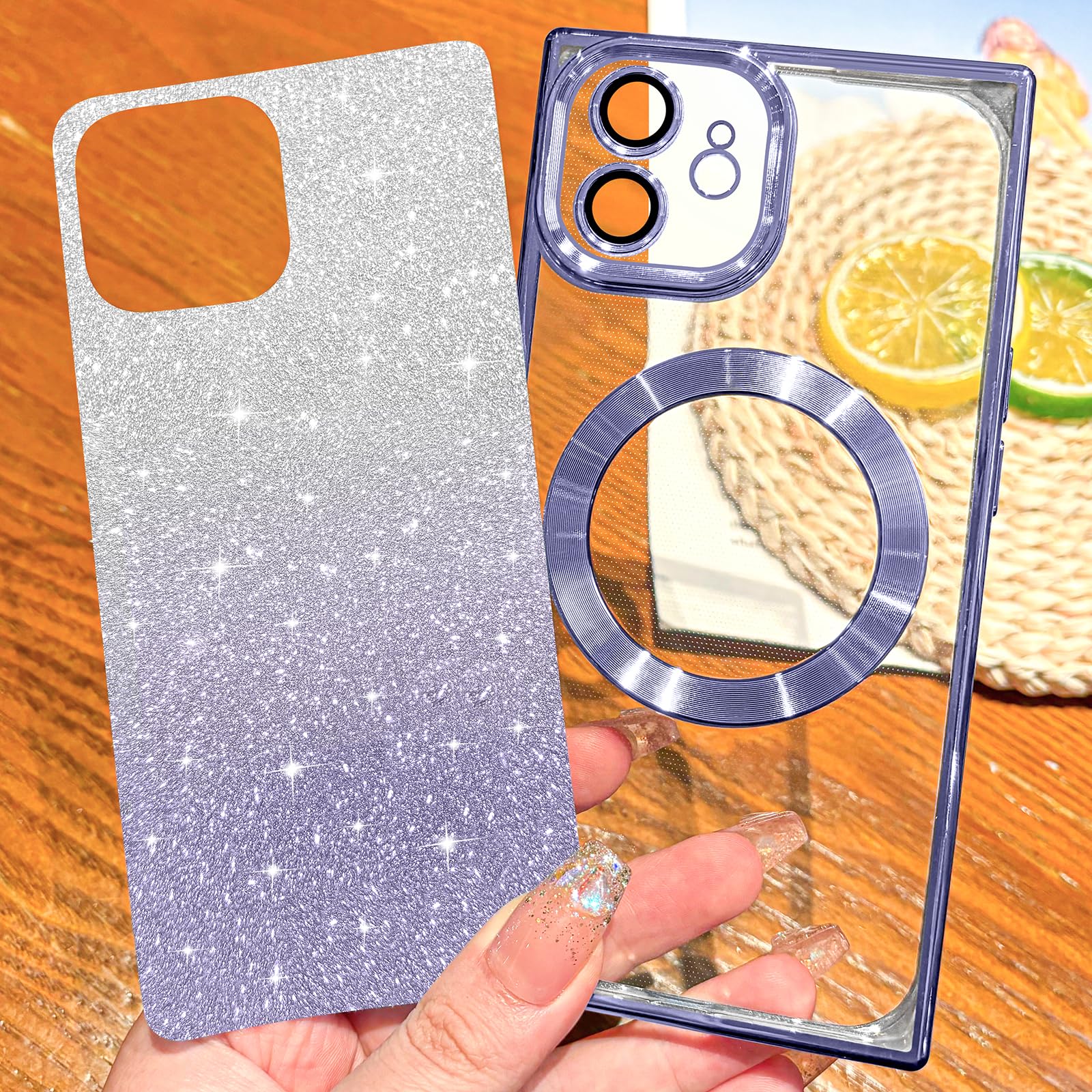 Hython For Iphone 12 Case Clear Magnetic Glitter Phone Cases [Compatible With Magsafe] Full Camera Lens Protector Gradient Spark