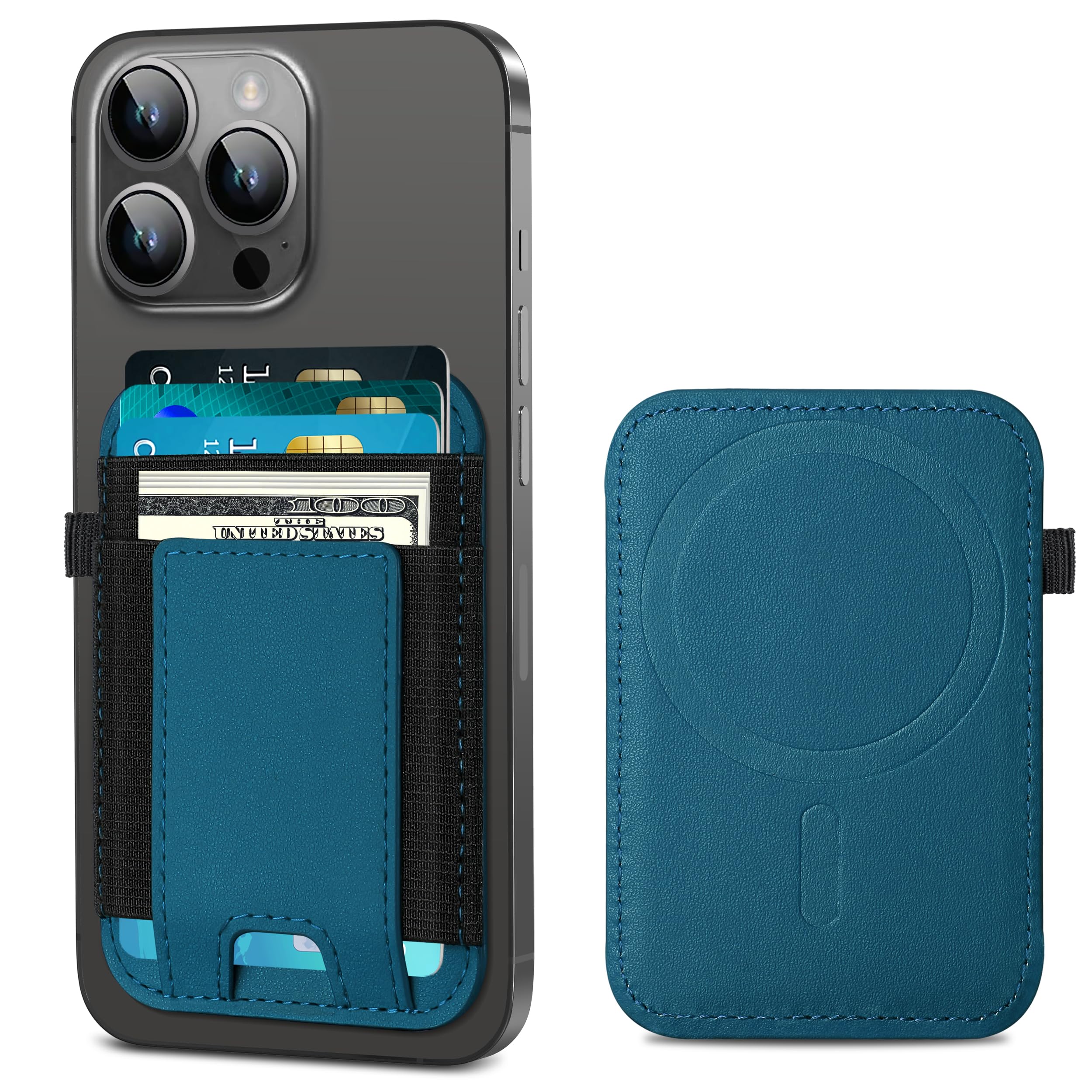 Extrelife Magsafe Wallet For Iphone 15/14/13/12 Series, Blue, Vegan Leather, Hold 7 Cards, Magnetic