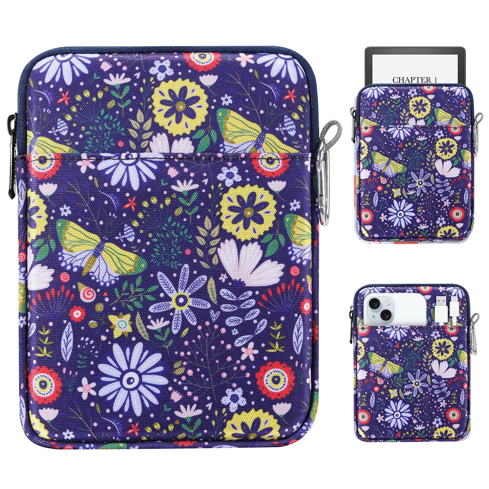 Moko Padded Ereader Sleeve Case For 6 7 Inch Tablet Bag, Protective Cover Pouch With Carabiner, Compatible With 7'' Ereader, Lig