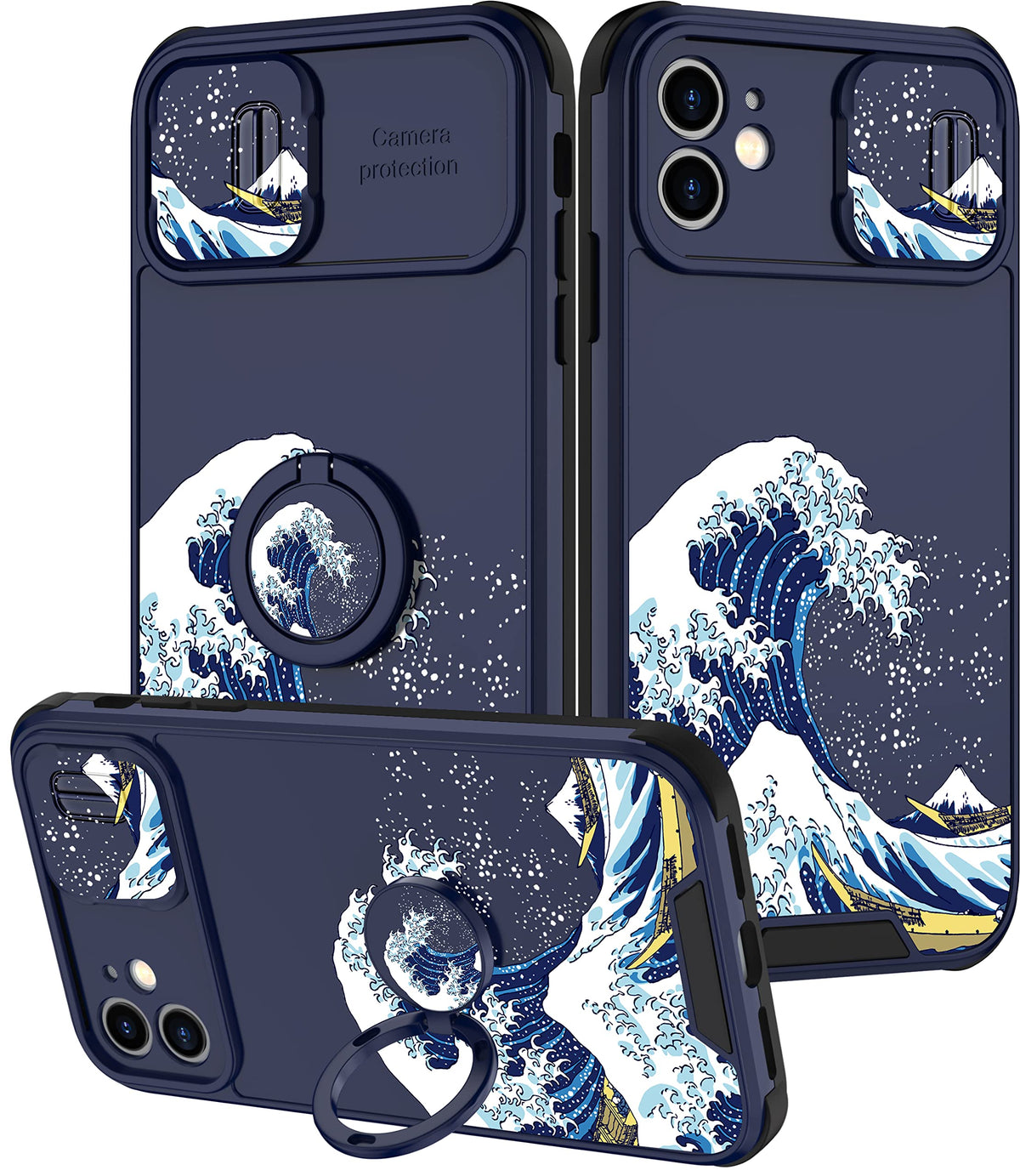 Goocrux (2In1 For Iphone 11 Case Waves For Women Girls Cute Phone Cover Fashion Great Wave Pattern Design With Slide Camera Cove