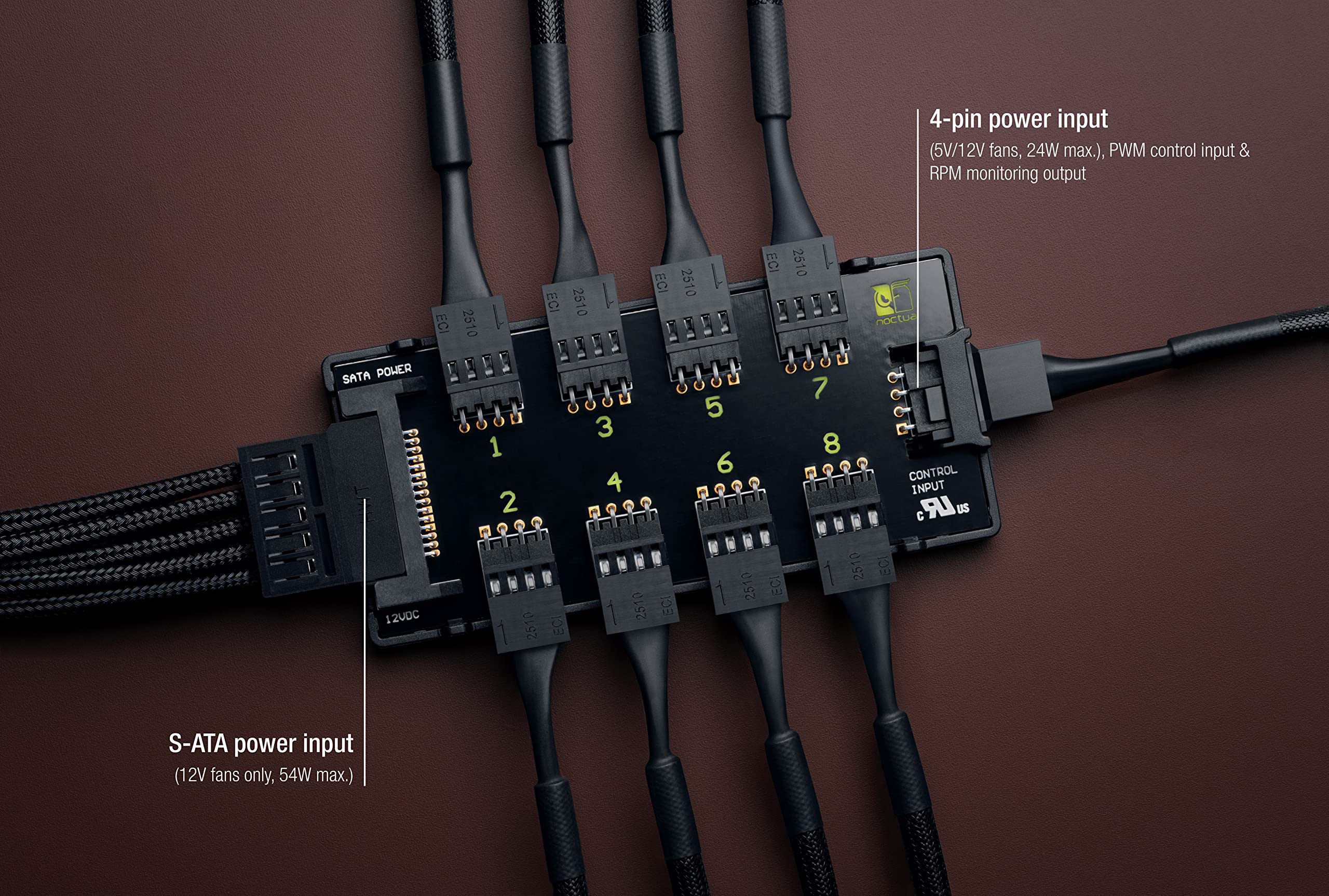 Noctua Na-Fh1, 8 Channel Fan Hub For Up To Eight 12V Or 5V Based 4-Pin Pwm Or 3-Pin Fans (Black)