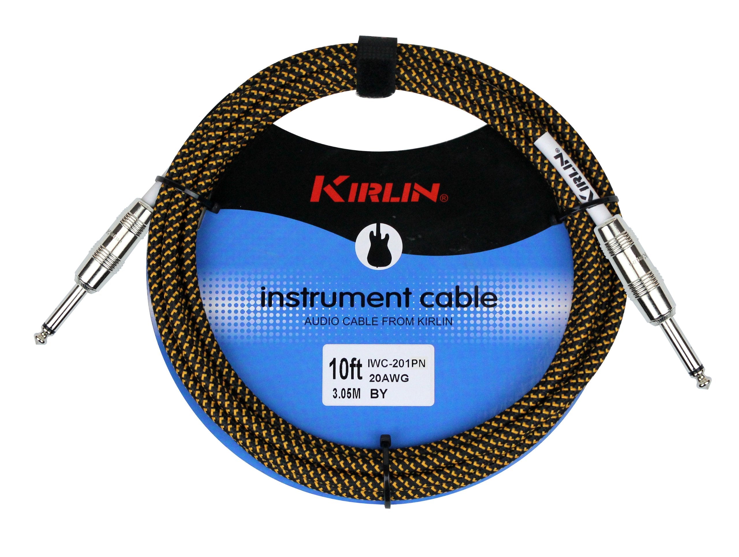 Kirlin Cable Iwc 201Pn 10/By   10 Feet   1/4 Inch Straight Instrument Cable Black Yellow Tweed Woven Jacket