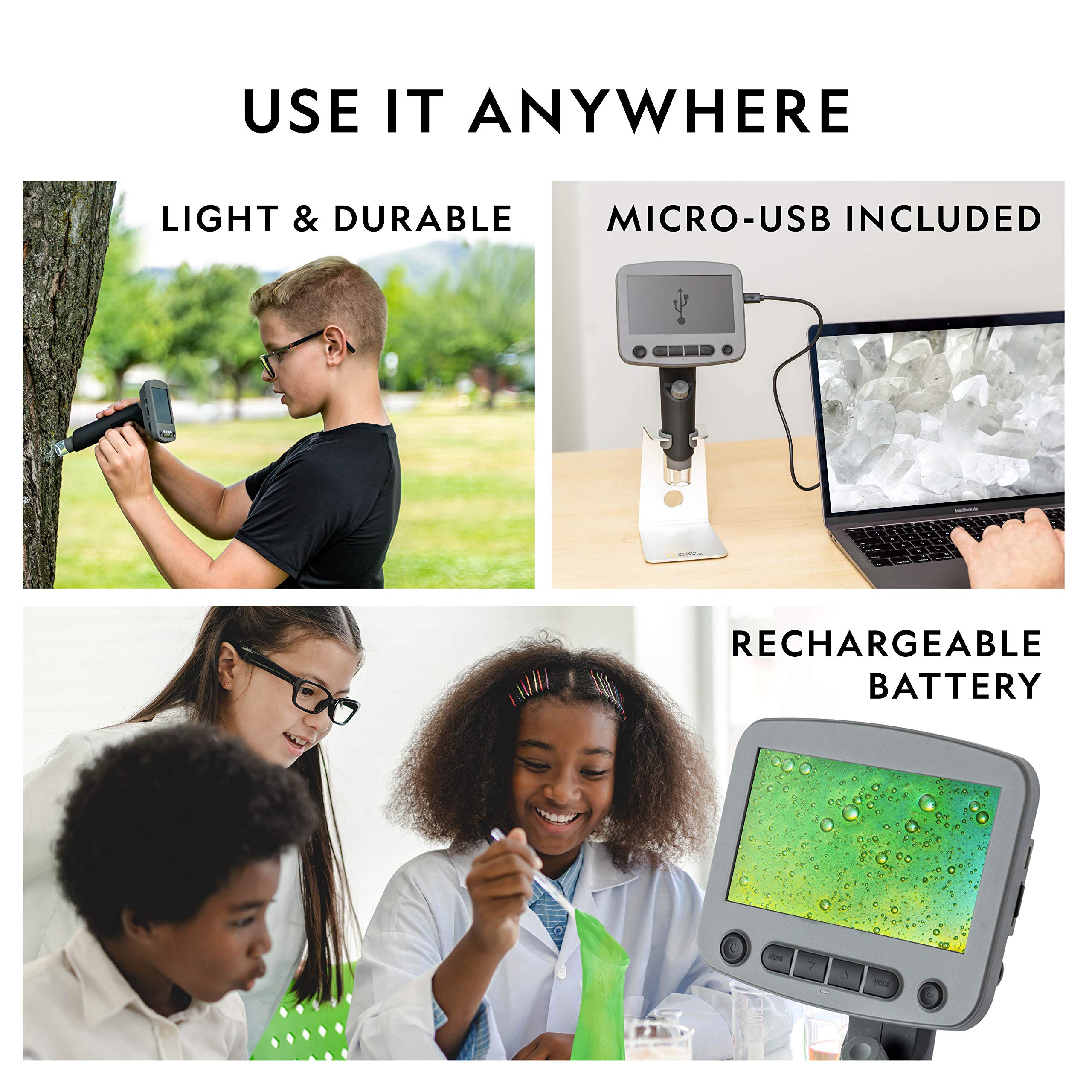 National Geographic Digital Microscope For Kids   40 Piece Handheld Microscope, Lightweight, Portable, Capture 1080P Photos & Video On Micro Sd Card, Tilting 4.3 Inch Lcd Screen, 800X Magnification