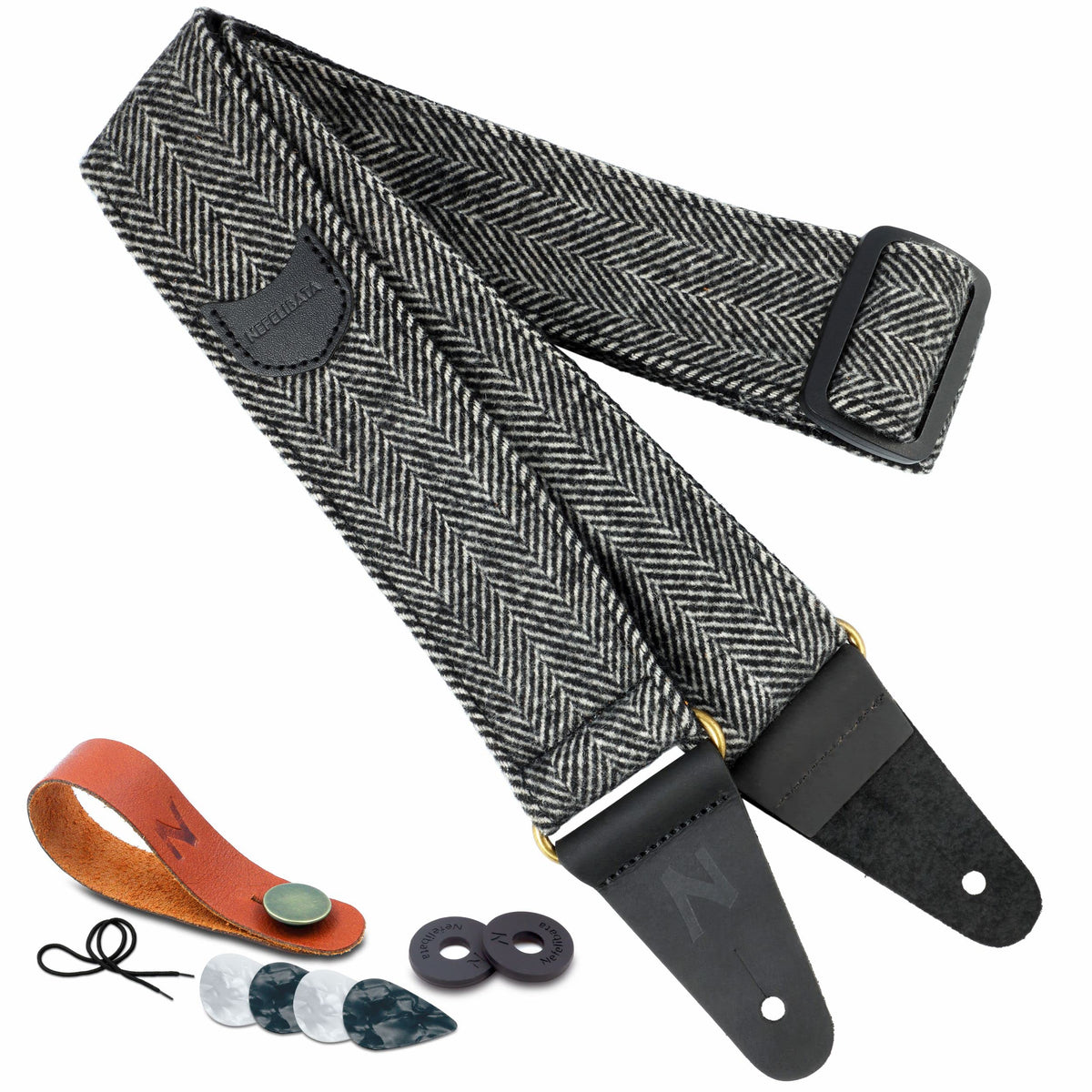 Nefelibata Guitar Strap, Soft Cashmere Containing Fabric Full Grain Leather End Guitar Straps For Bass, Electric And Acoustic Gu