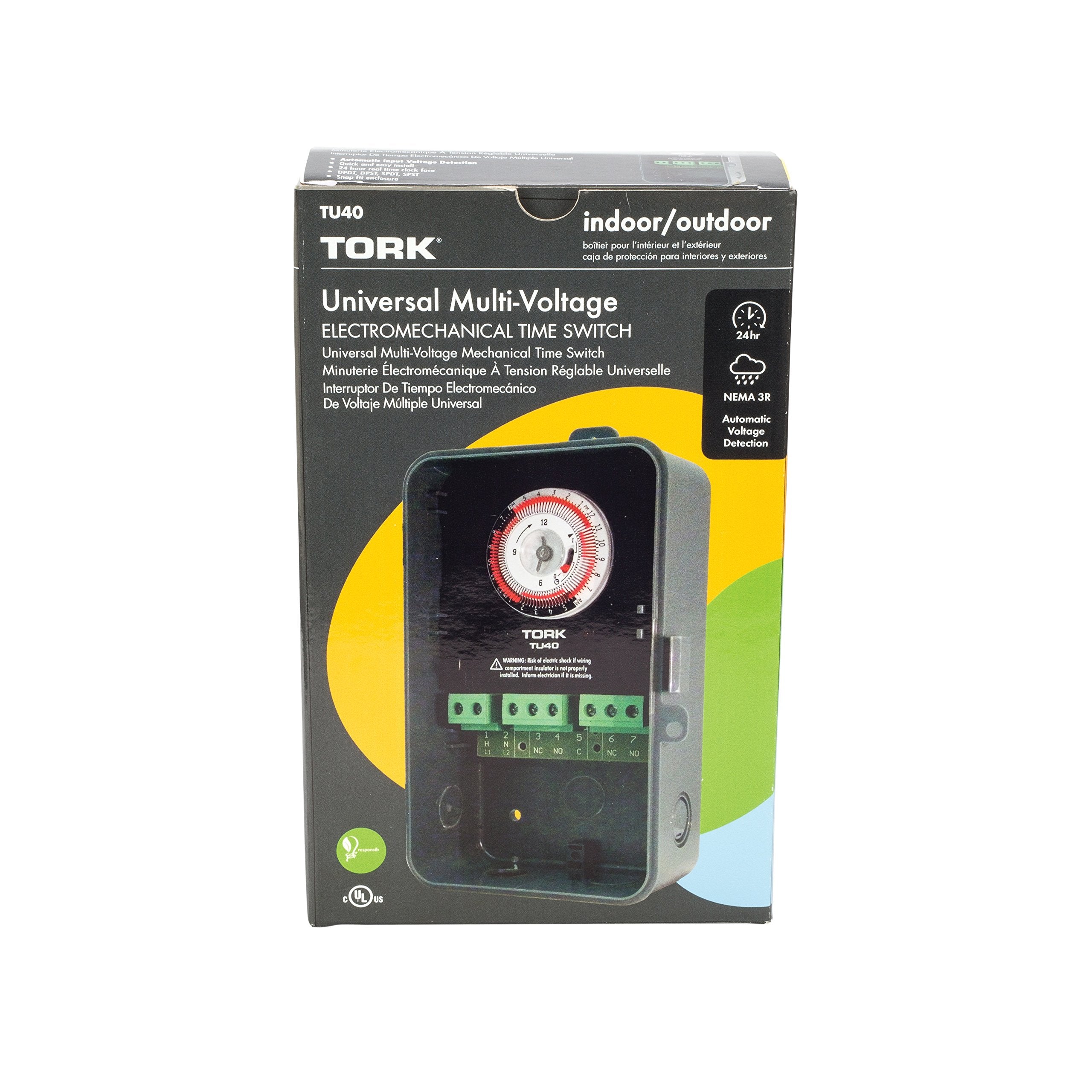 Nsi Industries Tork Tu40 Indoor/Outdoor 40-Amp Universal Multi-Volt Electromechanical Appliance Timer - 24-Hour Programming - Mu