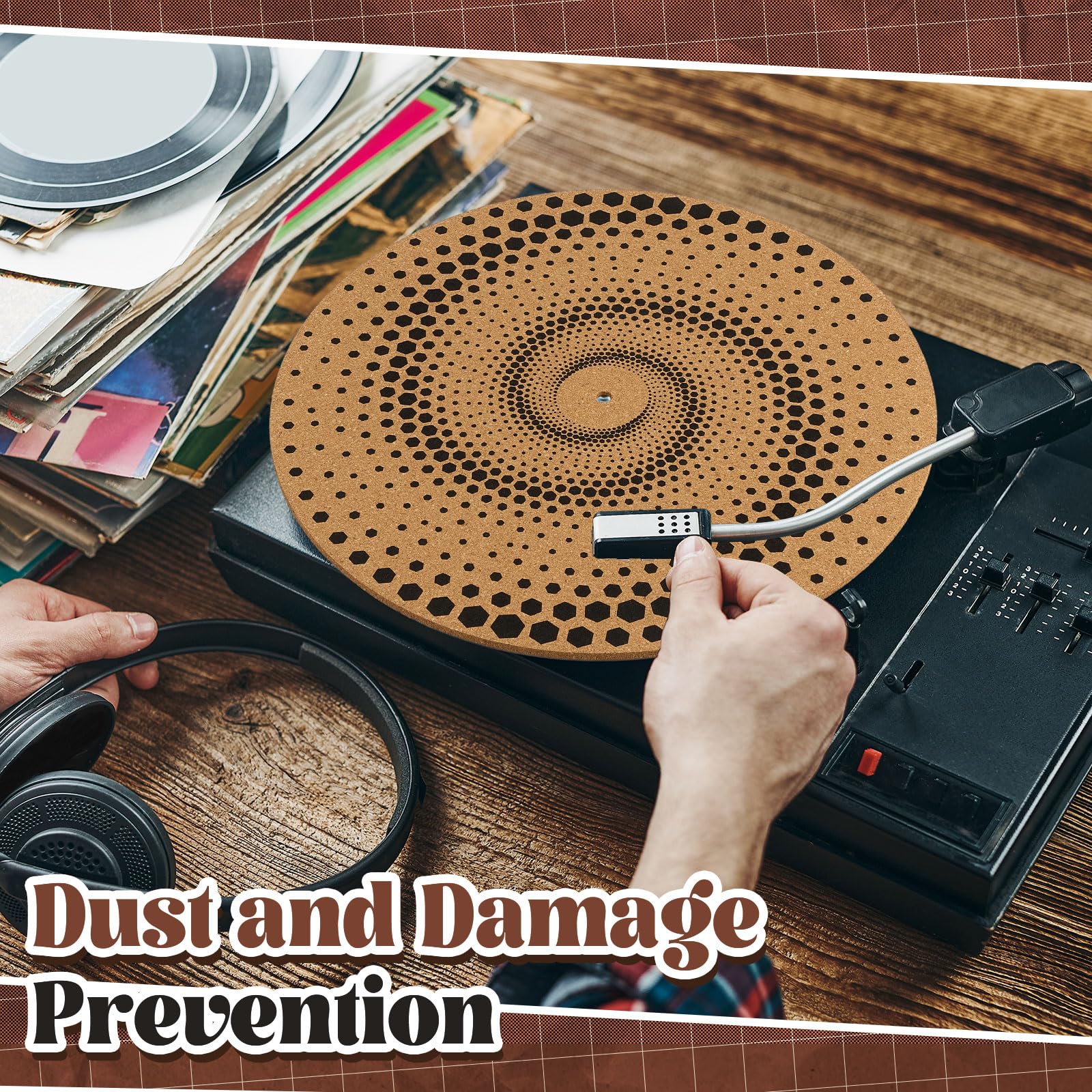 Briwooody 2 Pcs Cork Turntable Mat/3Mm Thick For Better Sound Support On 11.8 Inches Vinyl Lp Record Player Turntable Slipmat Ps
