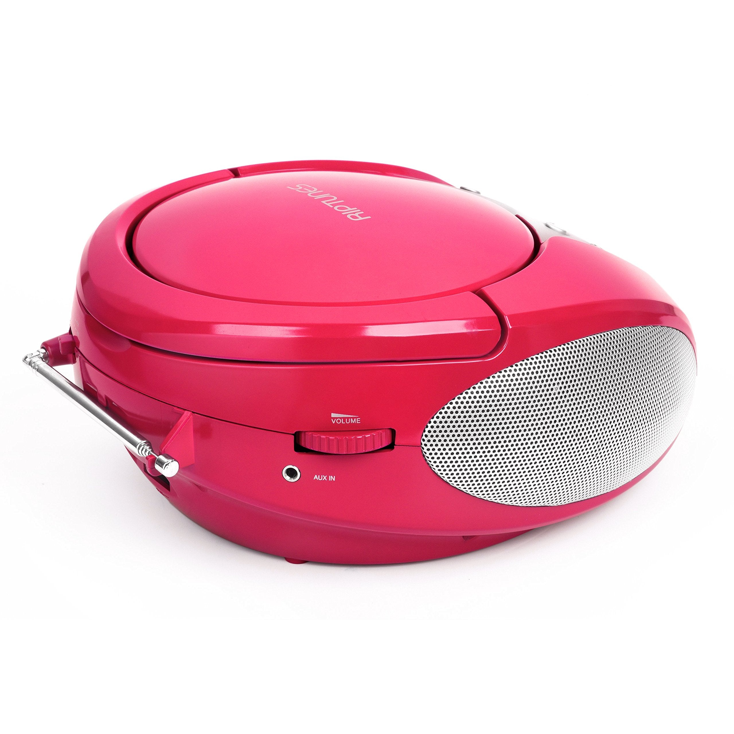Riptunes Portable Cd Player With Am Fm Radio Potable Radios Boom Box With Aux Line In, Pink