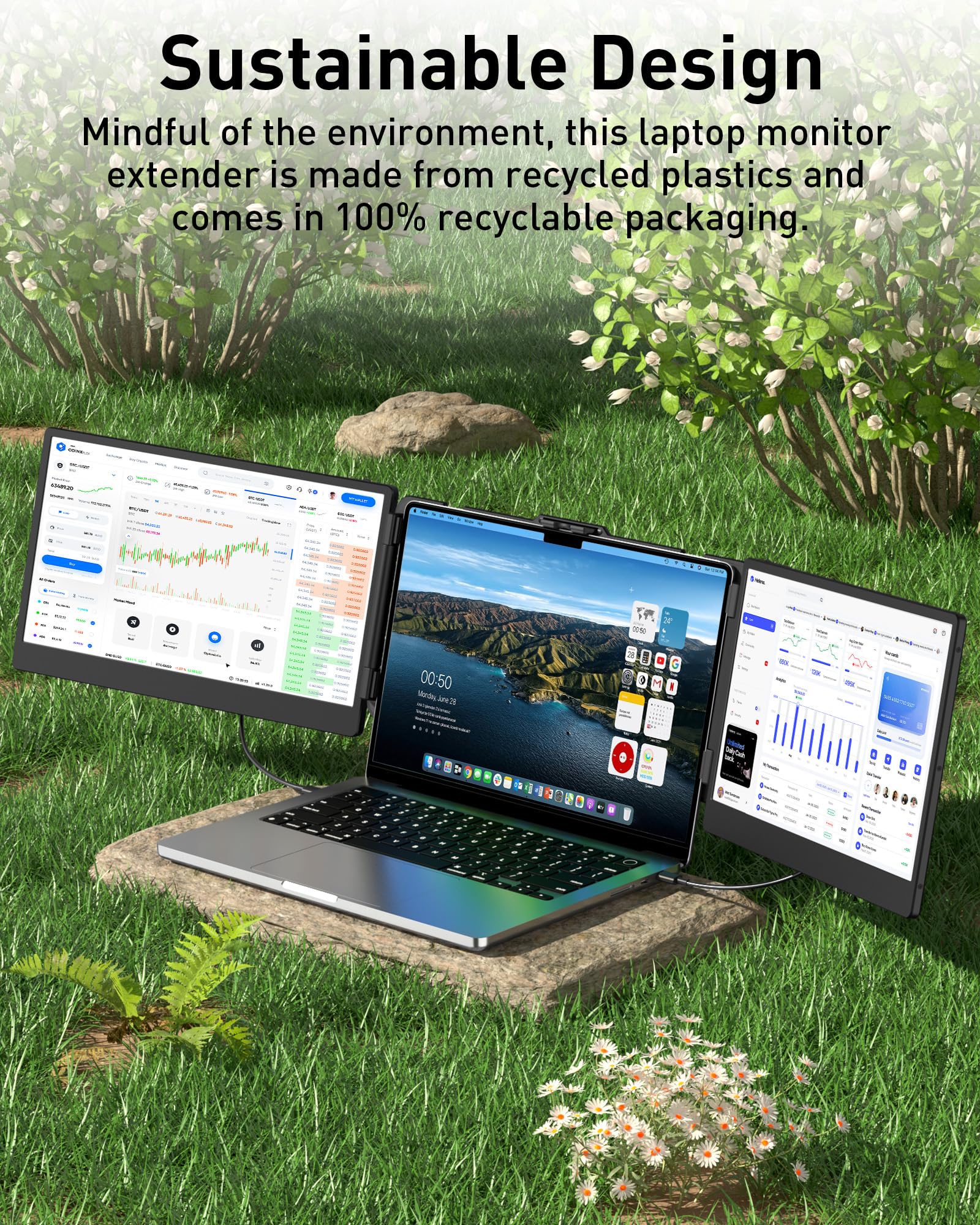 Marsmyth Laptop Screen Extender 14 Inch, Full Hd Display Laptop Monitor Extender (1920 X 1080), Ips Panel Triple Screen Laptop M