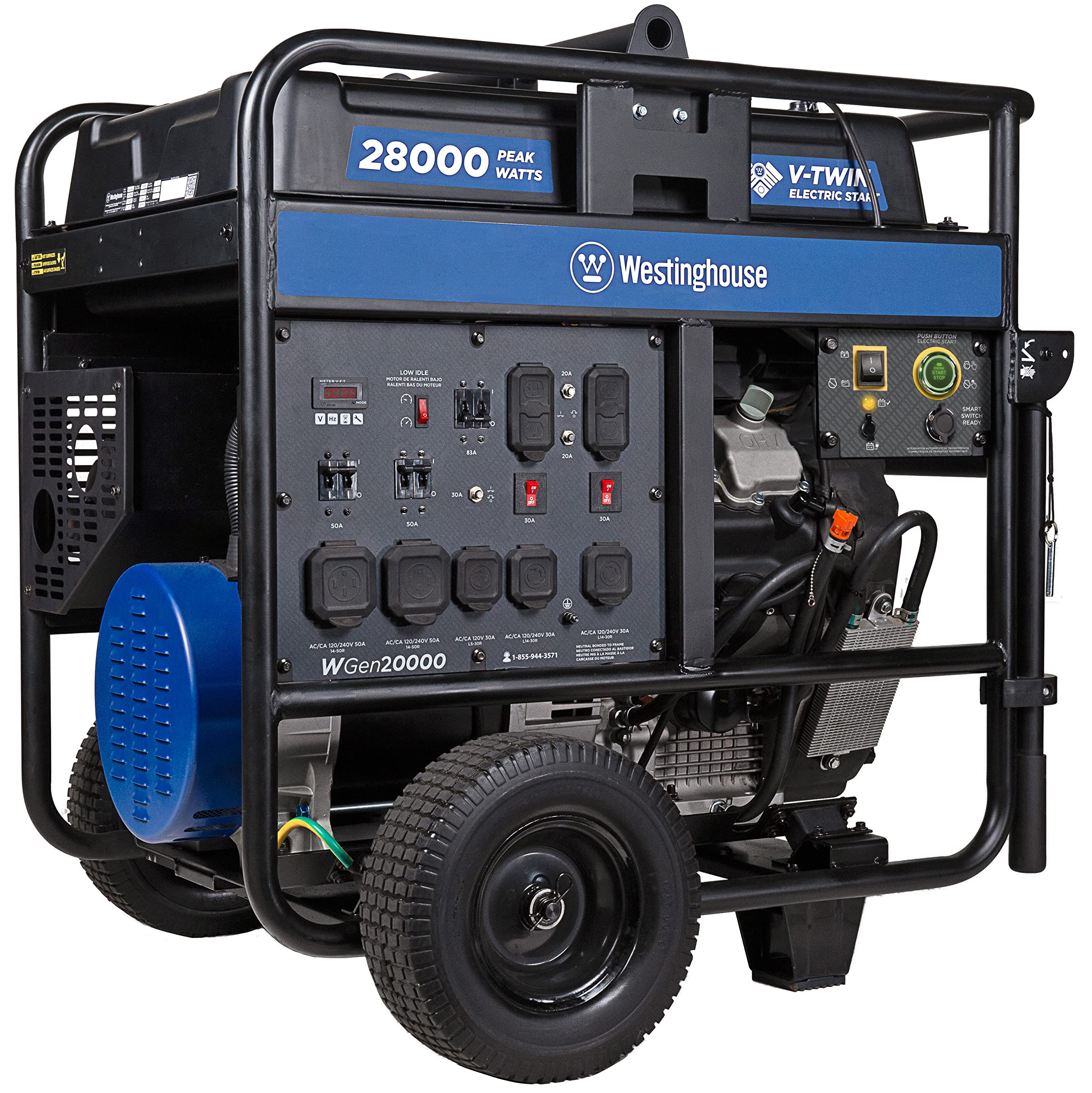 Westinghouse 28000 Peak Watt Home Backup Portable Generator, Electric Start with Auto Choke, Transfer Switch Ready 30A & 50A Out