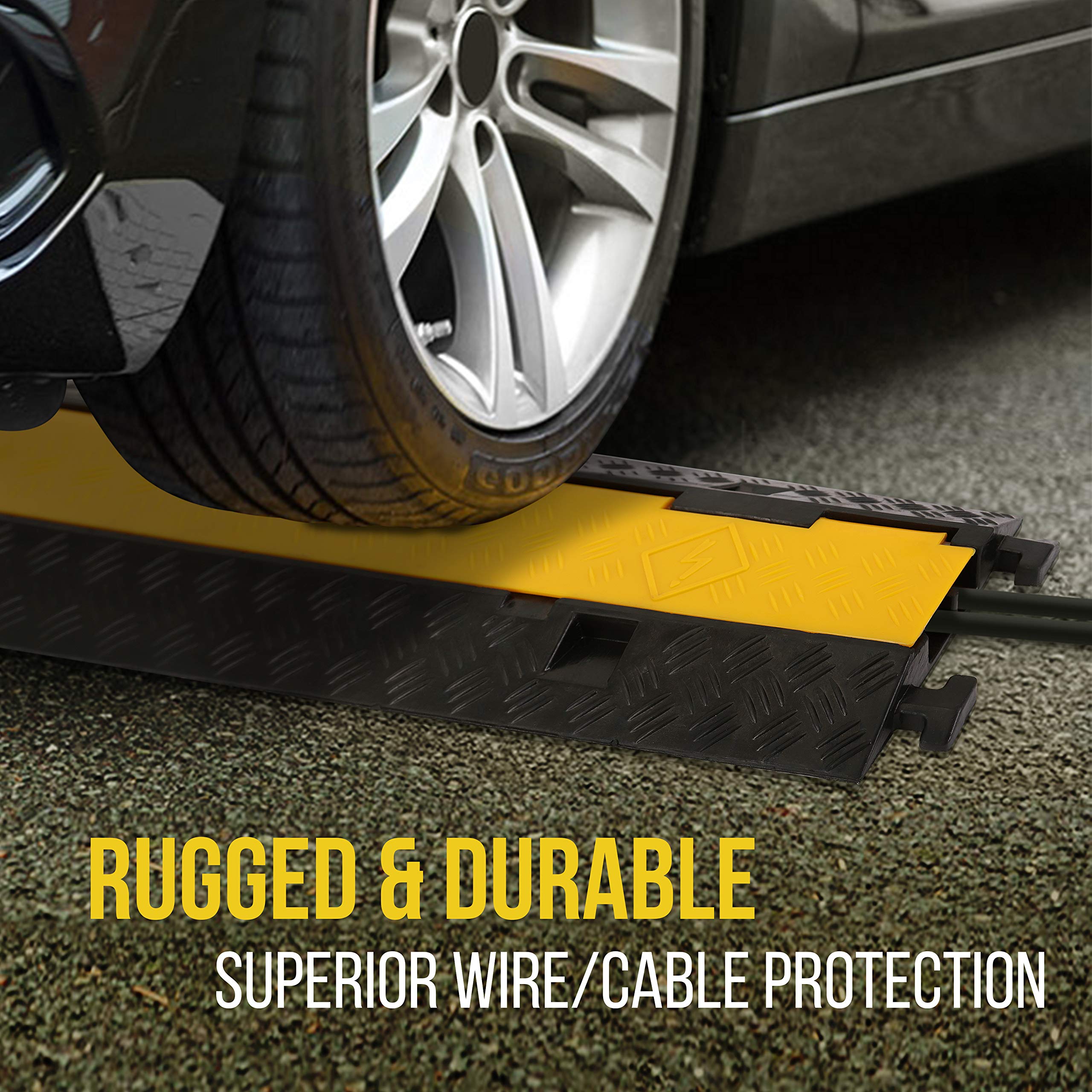 Pyle Durable Cable Ramp Protective Cover   2,000 Lbs Max Heavy Duty Hose & Cable Track Protector W/ Flip Open Top Cover & 2 Chan