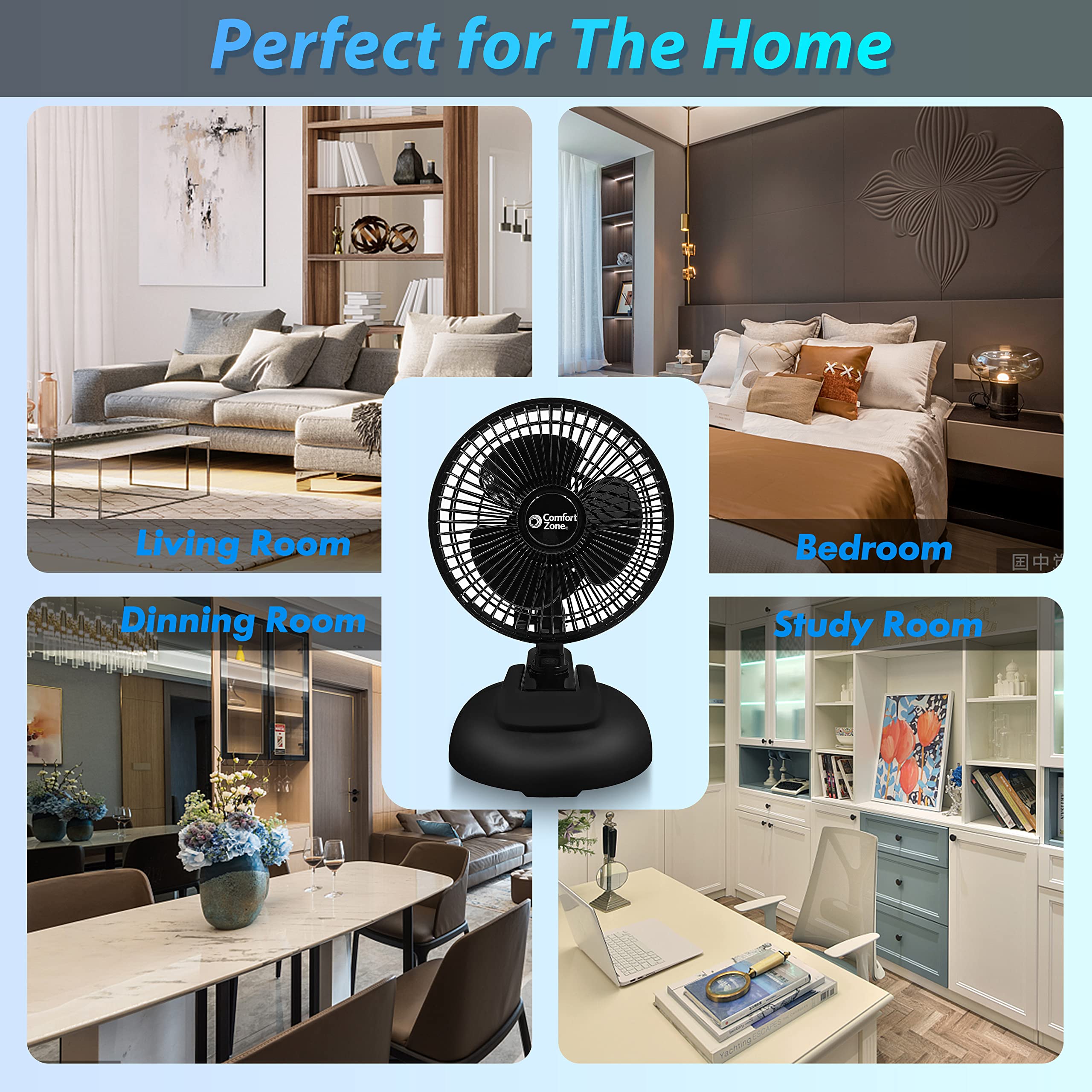 Comfort Zone Cz6Xmbk 6       2 Speed Combo Clip Or Desk Fan With Removable Base, Strong Clamp For Firm Grip, Suitable For Bedroo