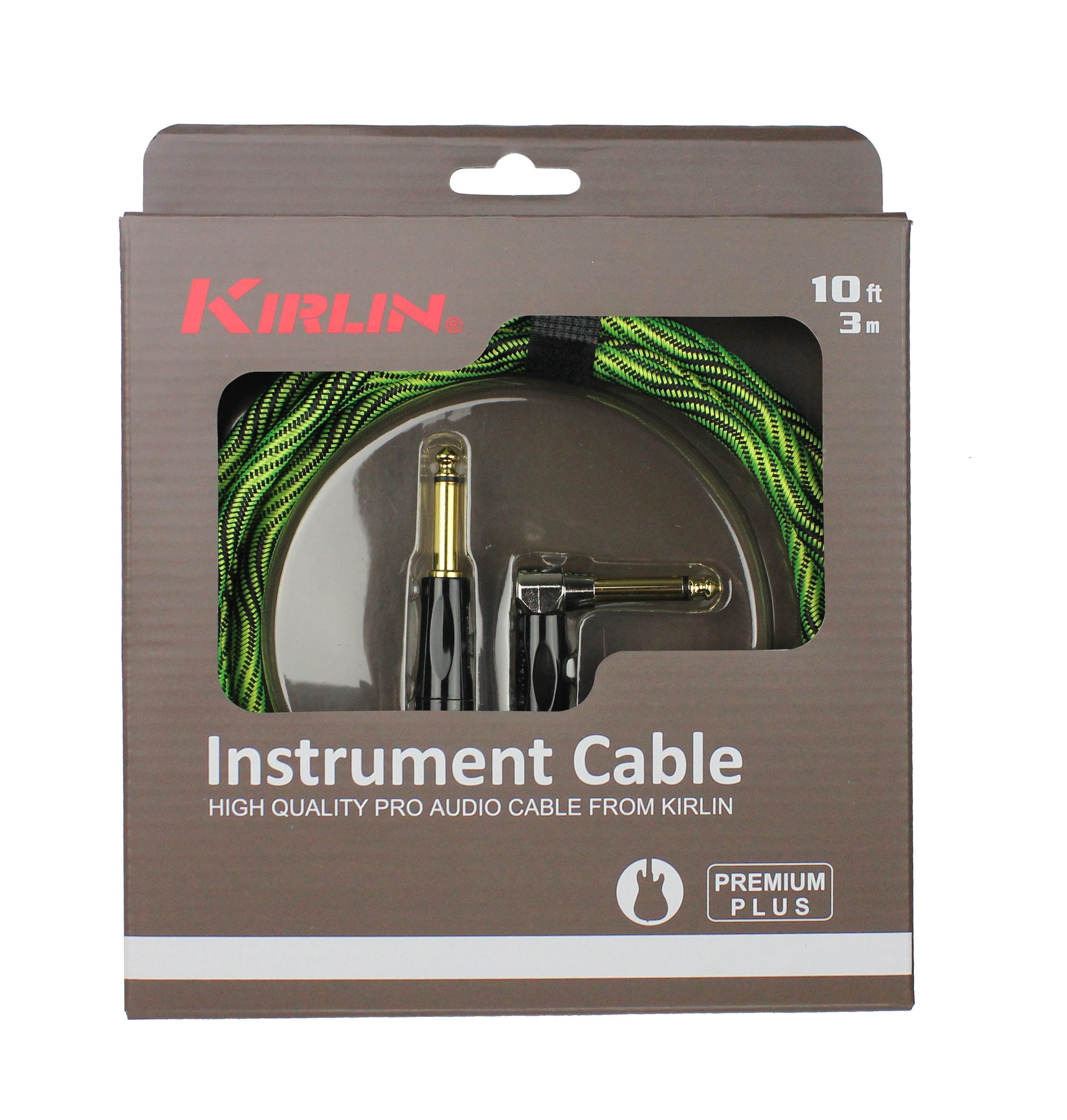 Kirlin Cable Iwb Instrument Cable, 1/4 Inch Right Angle To Straight, Black Green Wave, 10Ft (Iwb 202 Bfgl 10/Wbg)