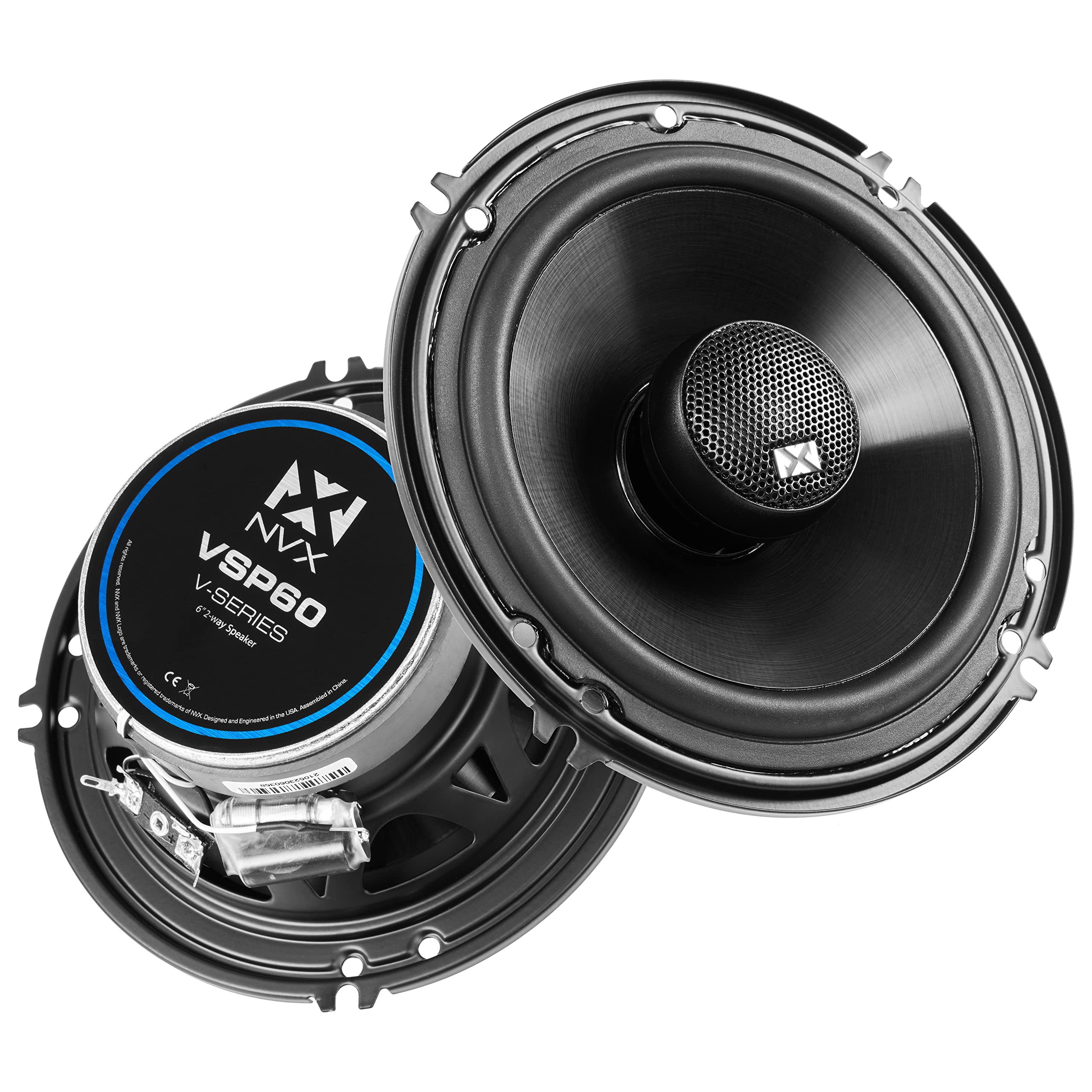 Nvx Vsp60 6'' Premium Car Speakers, 600W Max, 200W Rms, 2 Way 6 Inch Coaxial W/ 1'' Silk Dome Tweeters & Built In X Overs, Easy