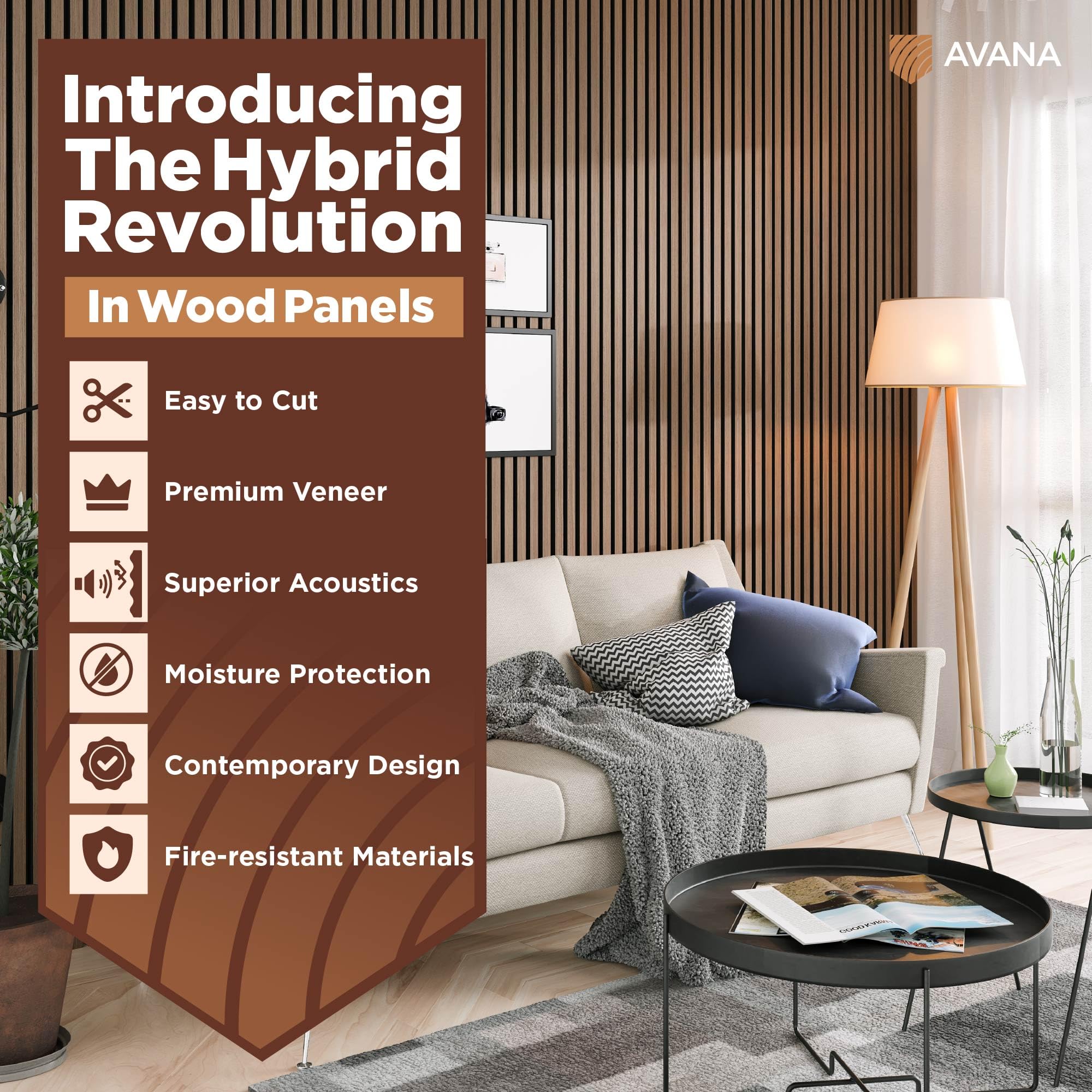 Avana Modern Acoustic Wood Wall Panels   47.2 X 12.6 Inch Smoke Oak Acoustic Panels 1 Pc   Wall Panels For Interior Wall Decor F