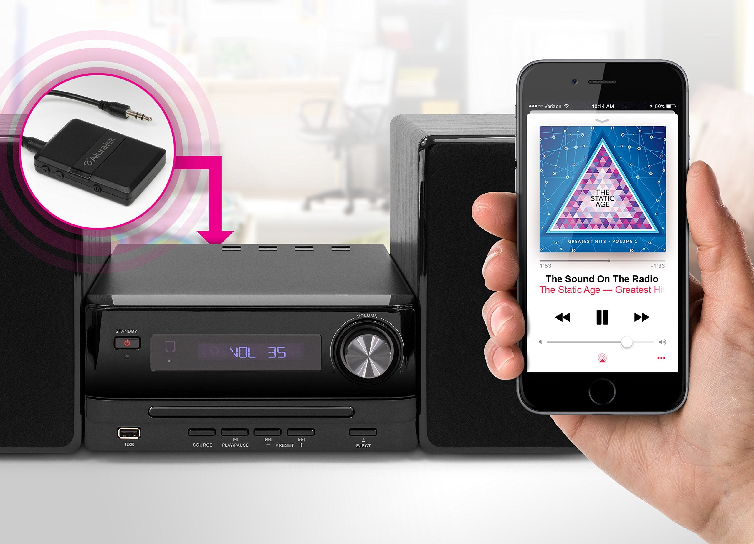 Aluratek Bluetooth V5.0 Audio Receiver And Transmitter Adapter With Low Latency For Tv, Pc, Auto, Airpline, Mp3 Player (Connect