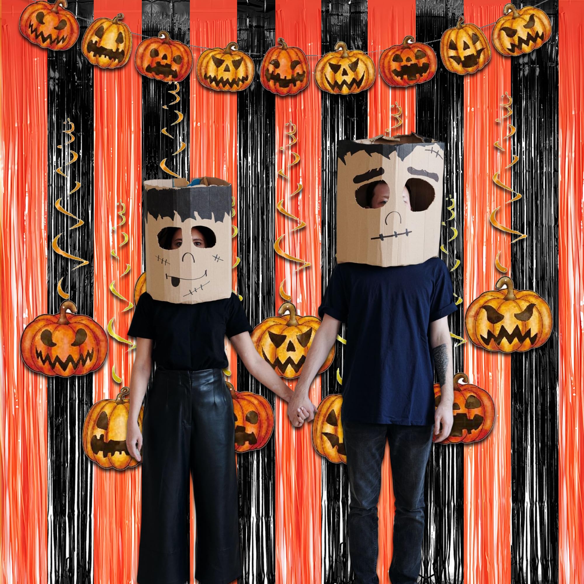 Black Orange Streamers Party Backdrop   Greatril Tinsel Fringe Curtain For Halloweens/Pumpkin/Birthdays Party Decoration   3.2Ft