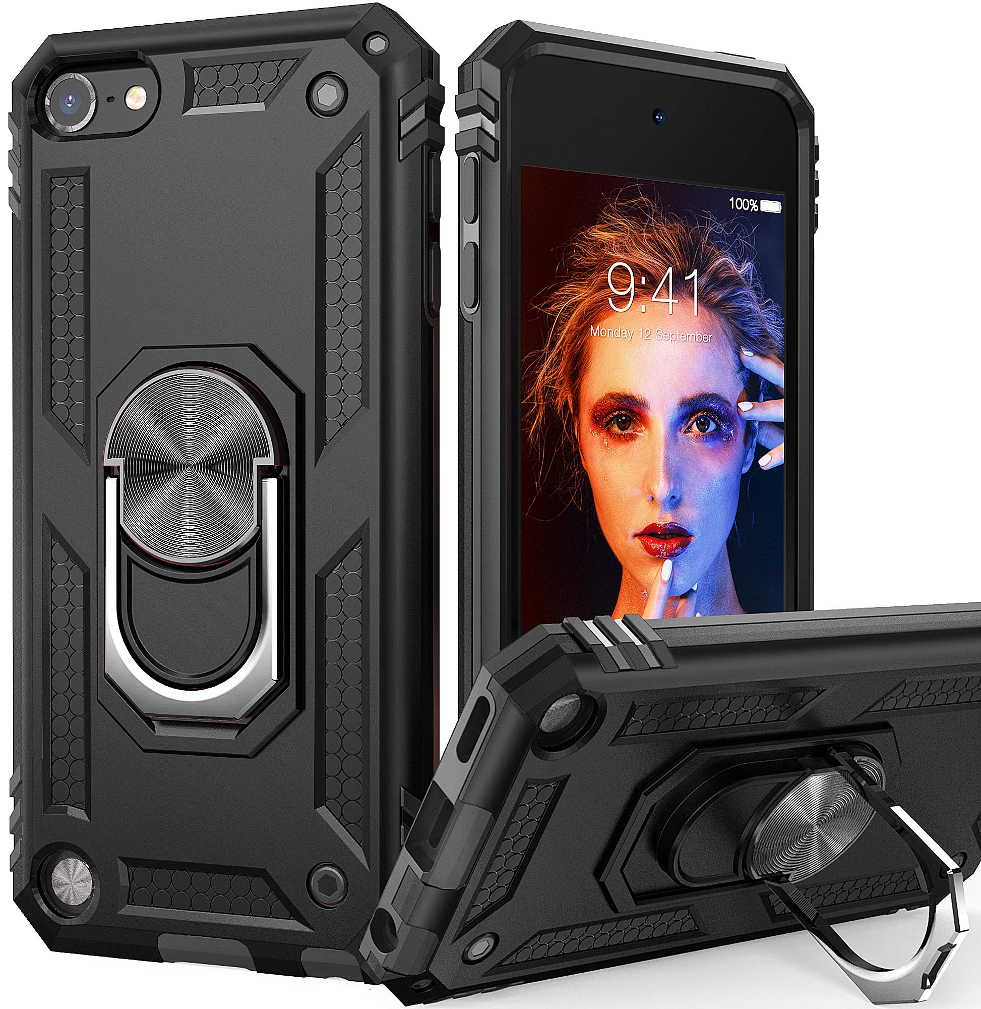 IDweel for iPod Touch 7 Case, for iPod Touch 6 Case with Car Mount,Hybrid Rugged Shockproof Protective Cover with Built-in Kicks